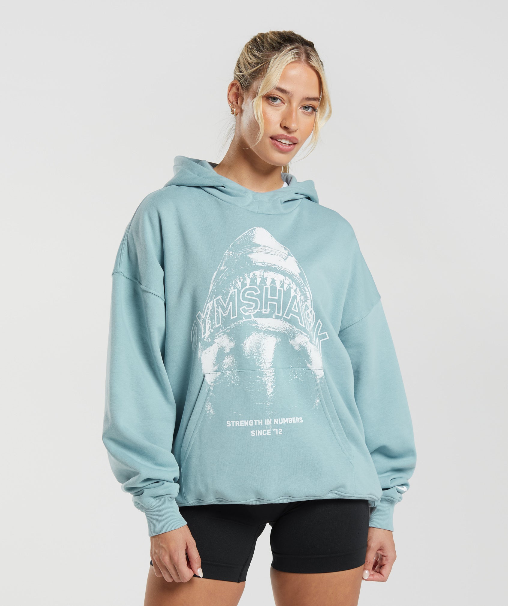 Gymshark Shark Attack Oversized Hoodie - Blue | Gymshark