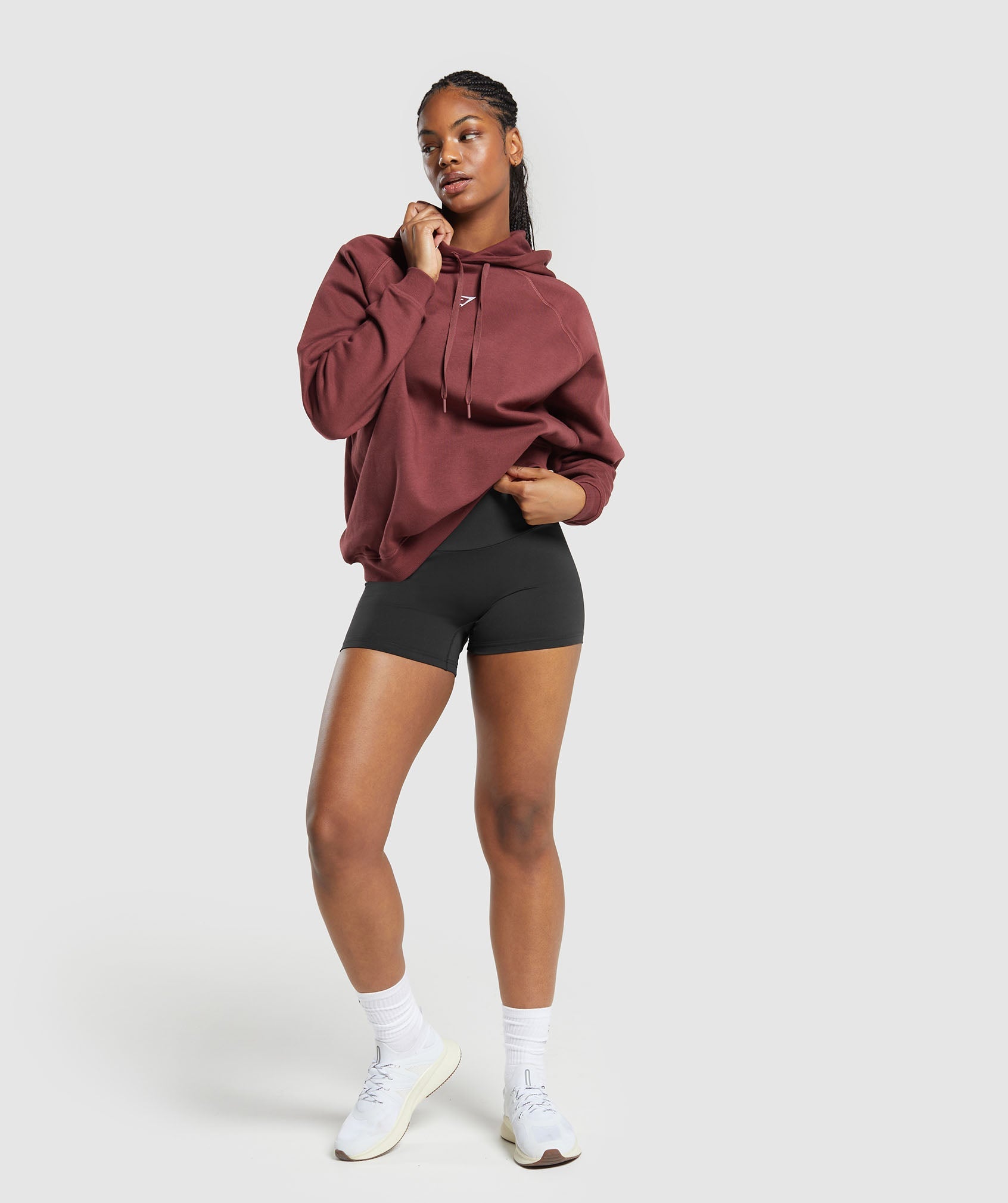 Training Oversized Fleece Hoodie in Burgundy Brown - view 4