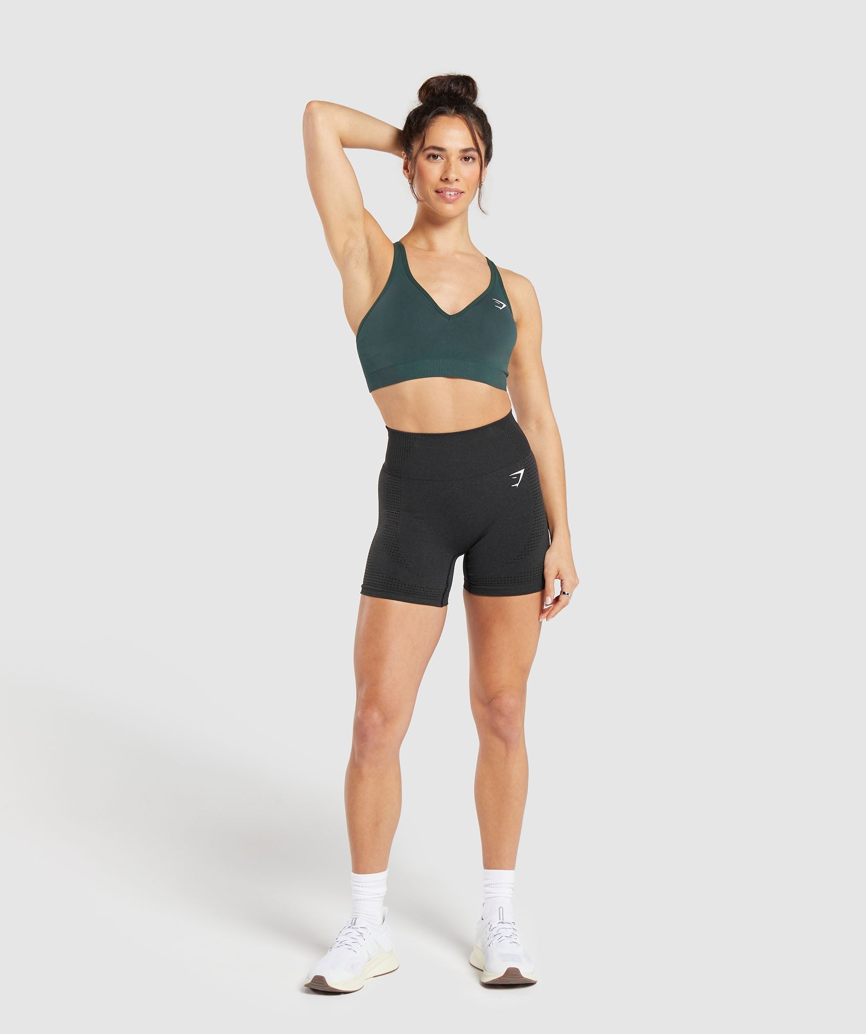 Vital Seamless 2.0 V Neck Sports Bra in Woodland Green Marl - view 4