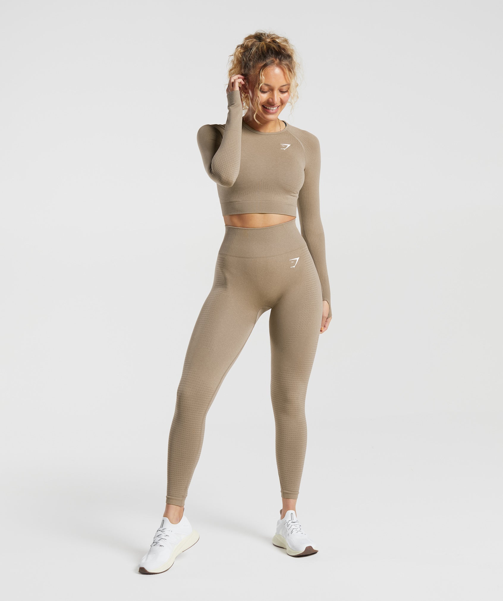 Gymshark Vital Seamless 2.0 Crop Top - Vanilla Brown Marl