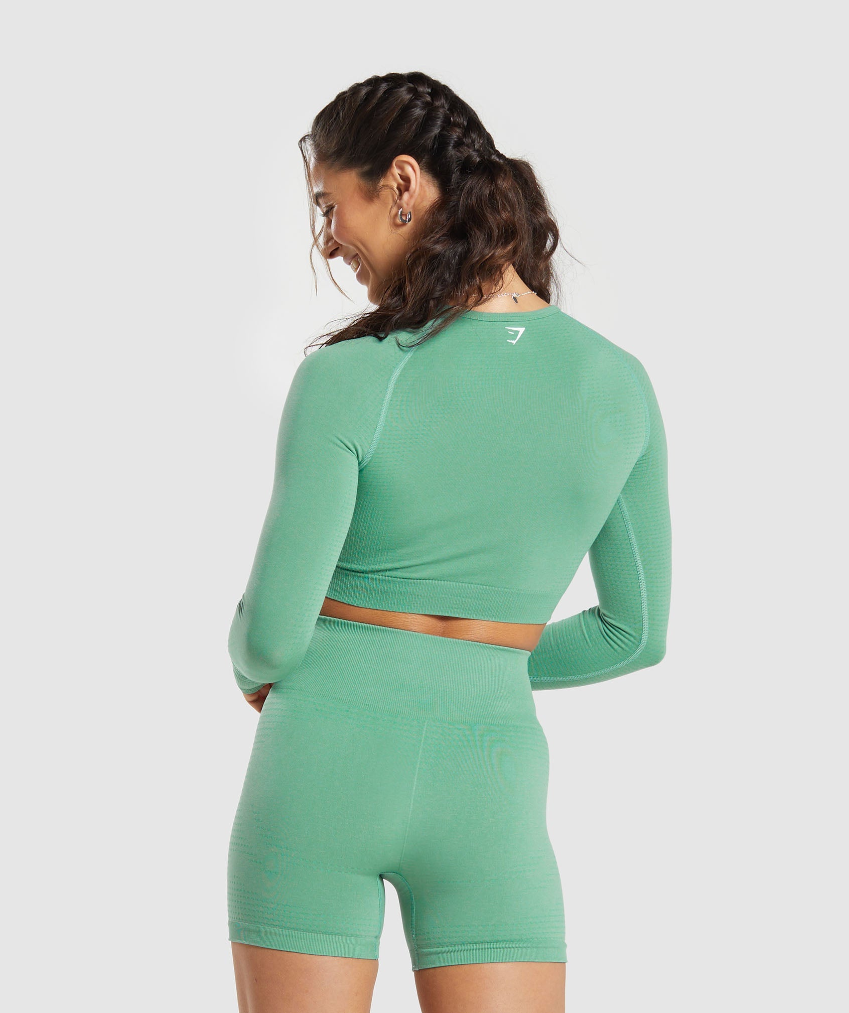 Vital Seamless 2.0 Crop Top in Lagoon Green/ Marl - view 2