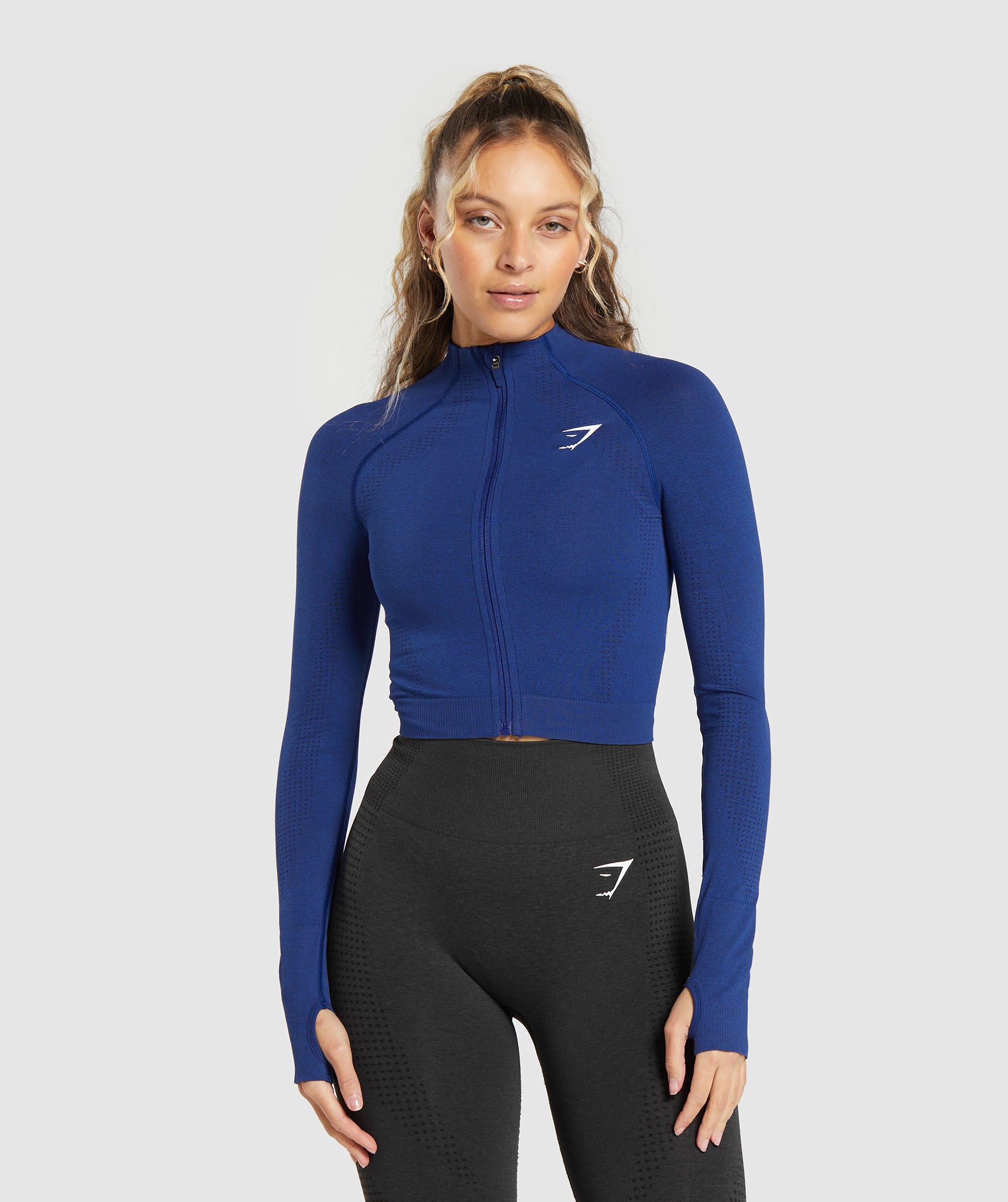 Gymshark Vital Seamless 2.0 Midi Zip Up Jacket - Black Marl