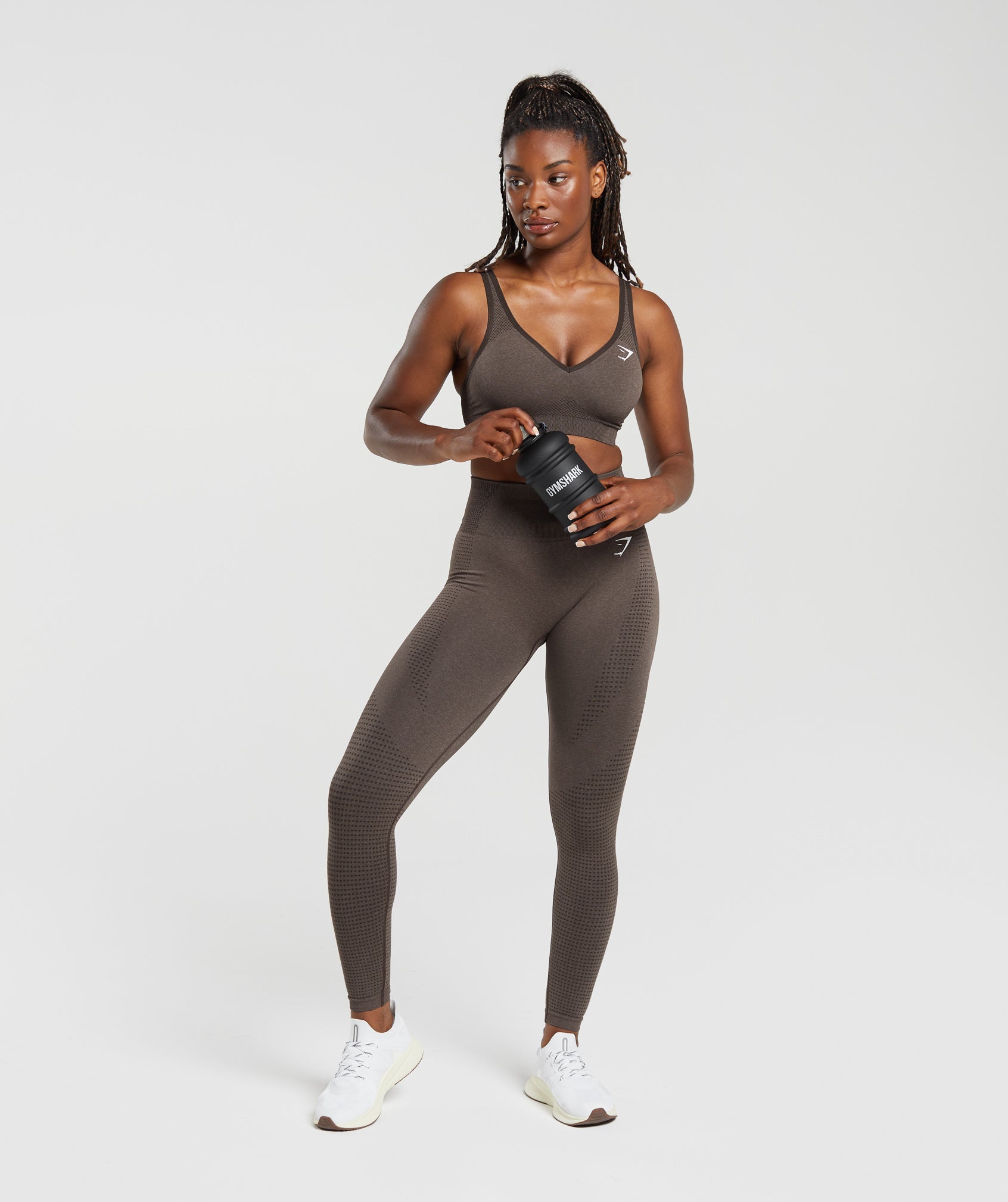 Vital Seamless 2.0 V Neck Sports Bra in Brown Marl - view 4