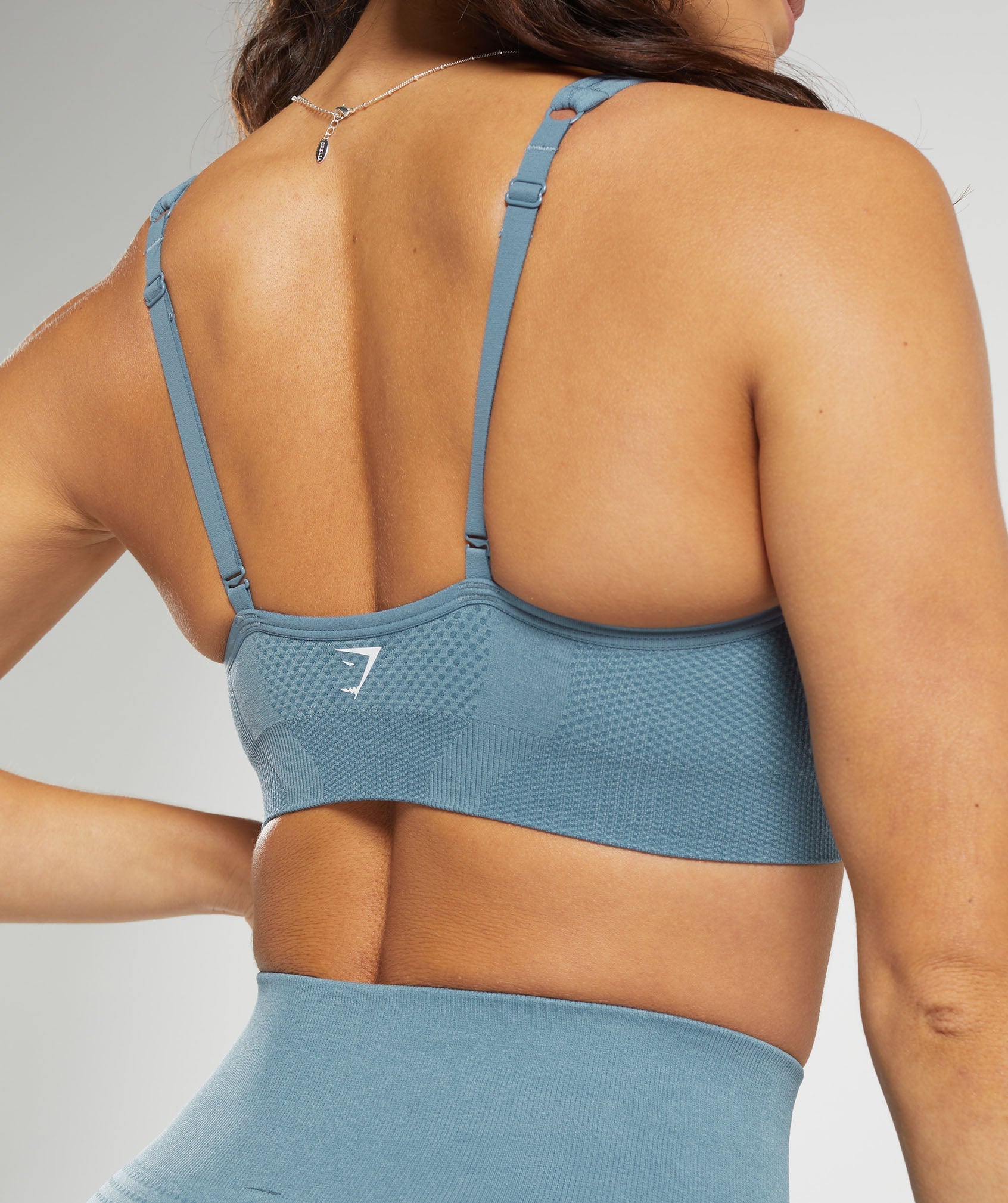 Vital Seamless V Neck Sports Bra in Faded Blue Marl - view 6