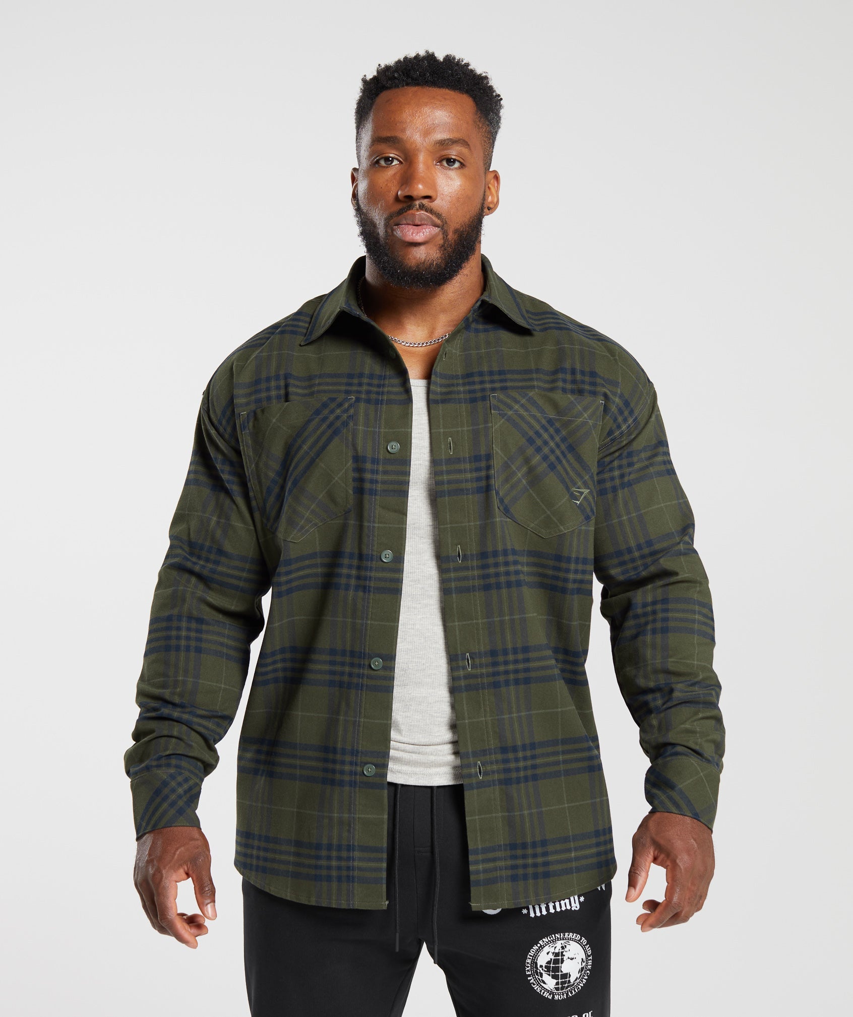 Gymshark Check Shirt - Core Olive | Gymshark