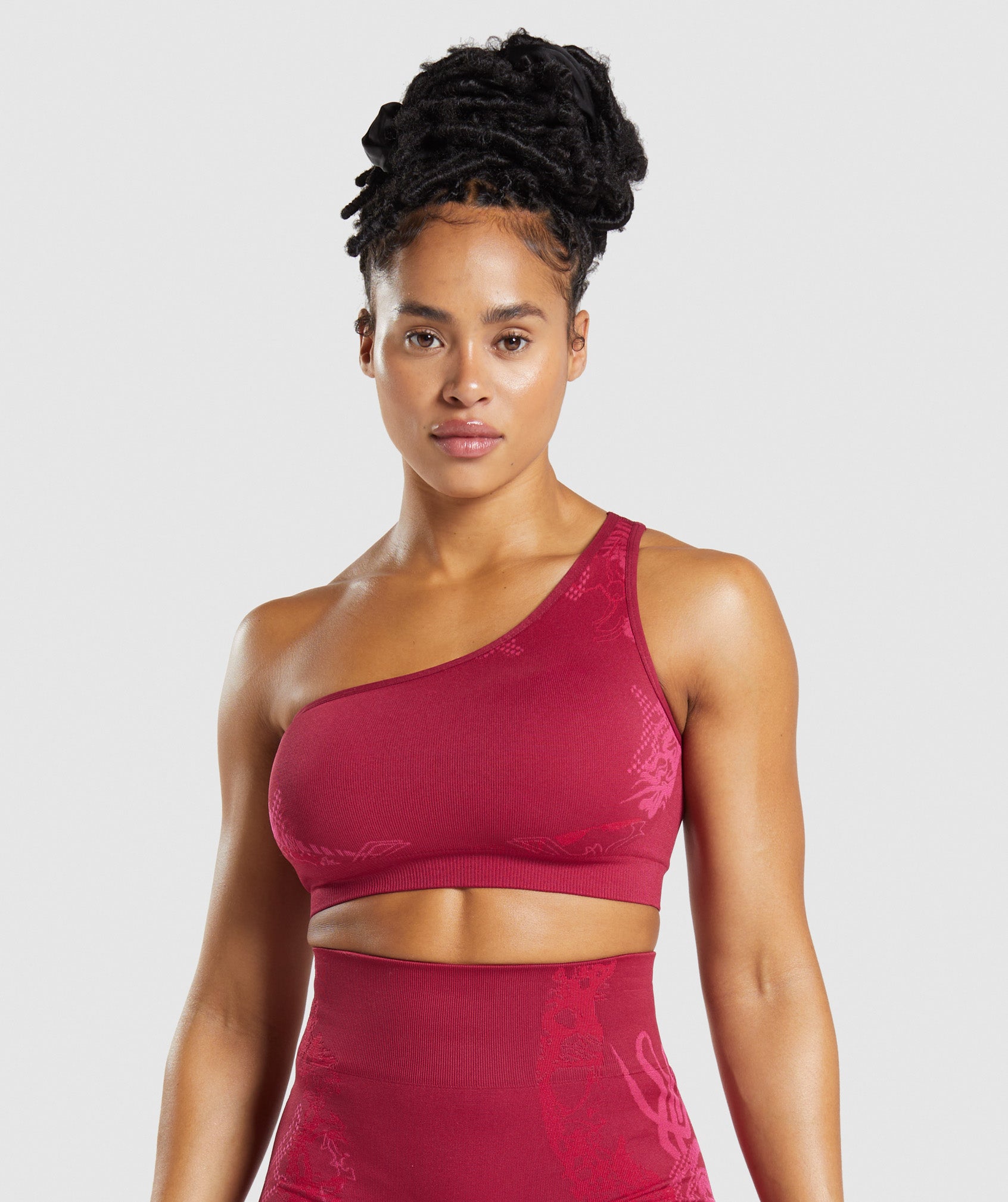 WTFlex Seamless One Shoulder Sports Bra in Currant Pink/Fluo Fuchsia/Magenta Pink