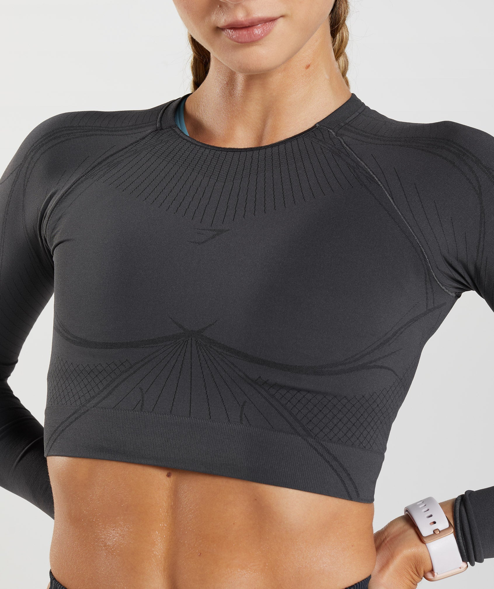 Gymshark Adapt Camo Seamless Crop Top - Black/Onyx Grey