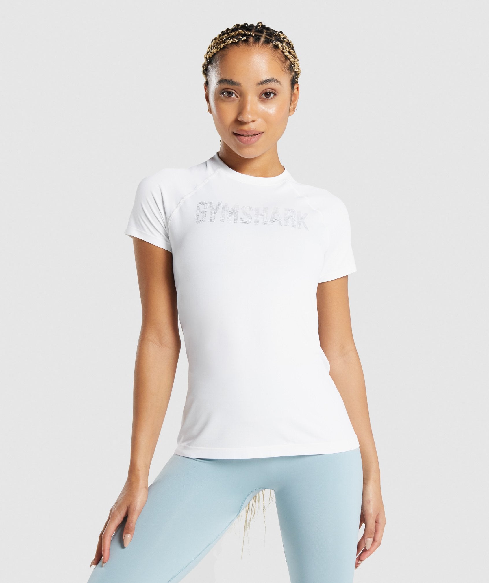 Gymshark T-Shirt Womens M Medium White Fraction Crop Short Sleeve Boxy  Loose Fit