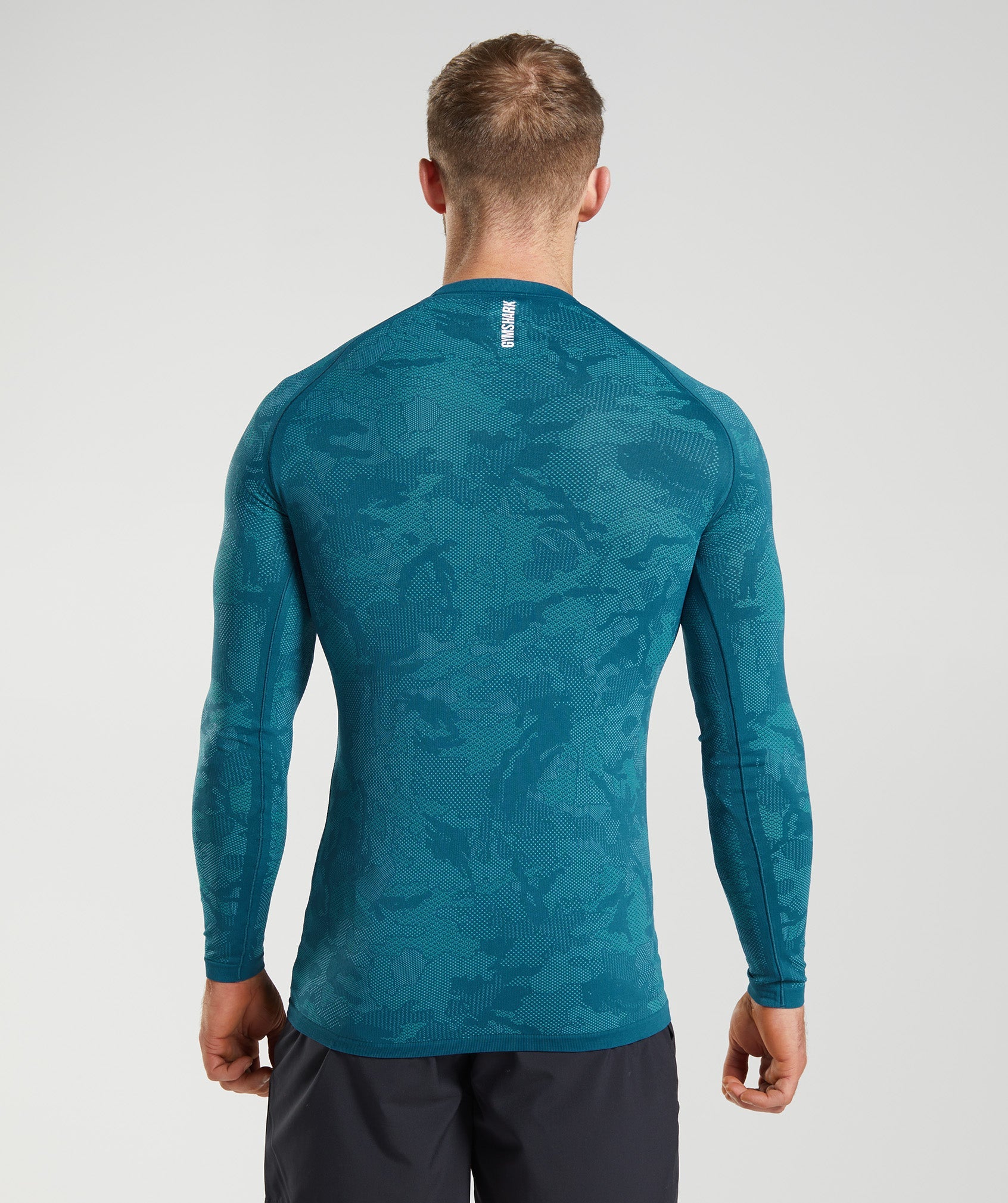 Gymshark Geo Seamless Long Sleeve T-Shirt - Atlantic Blue/Shark
