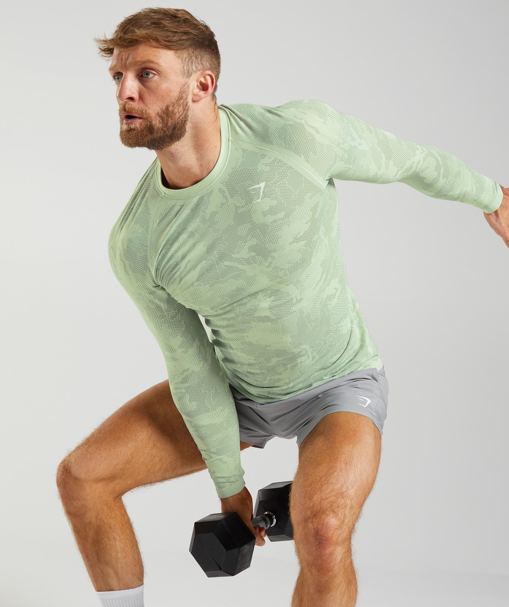 Gymshark Geo Seamless Long Sleeve T-Shirt - Flora Green/Willow