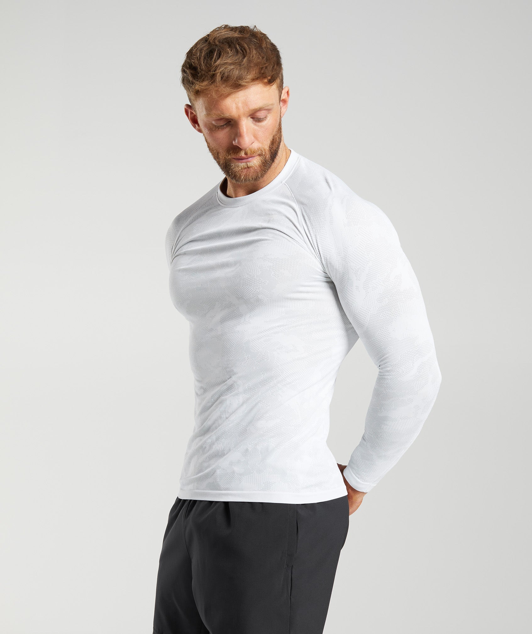 Gymshark Geo Seamless Long Sleeve T-Shirt - Black/Charcoal Grey