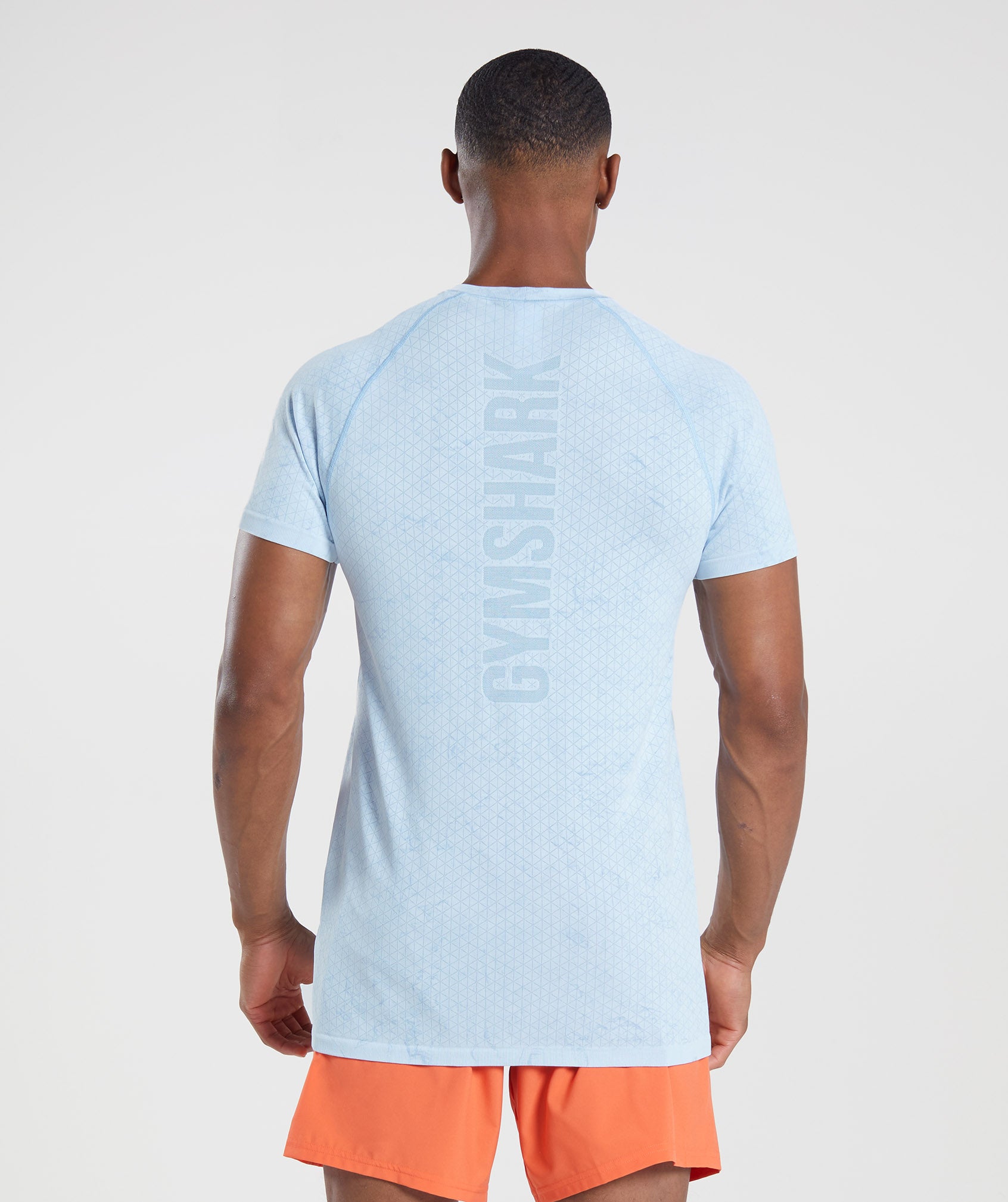 Gymshark Geo Seamless Long Sleeve T-Shirt - White/Moonstone Blue