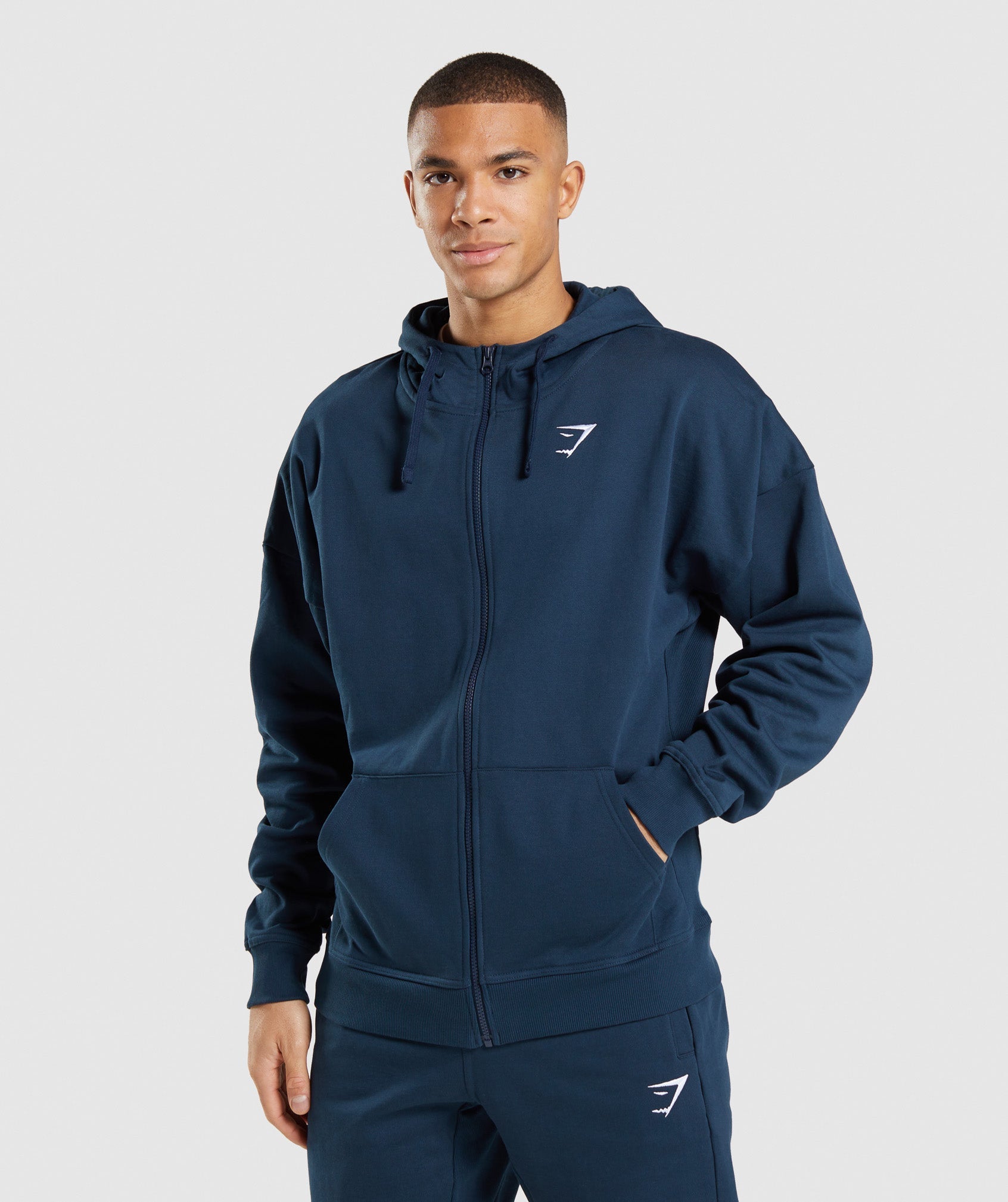 Essential Oversized Zip Up Hoodie in Navy