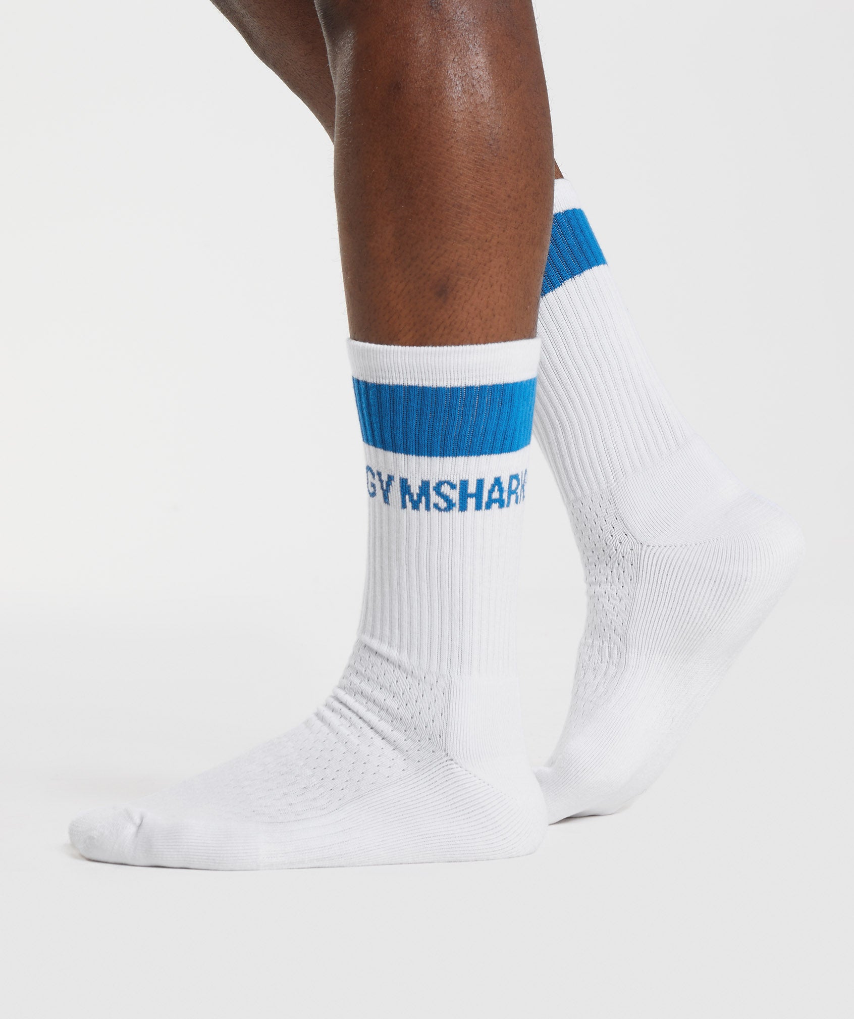 Premium Jacquard Single Socks in White/Meridian Blue