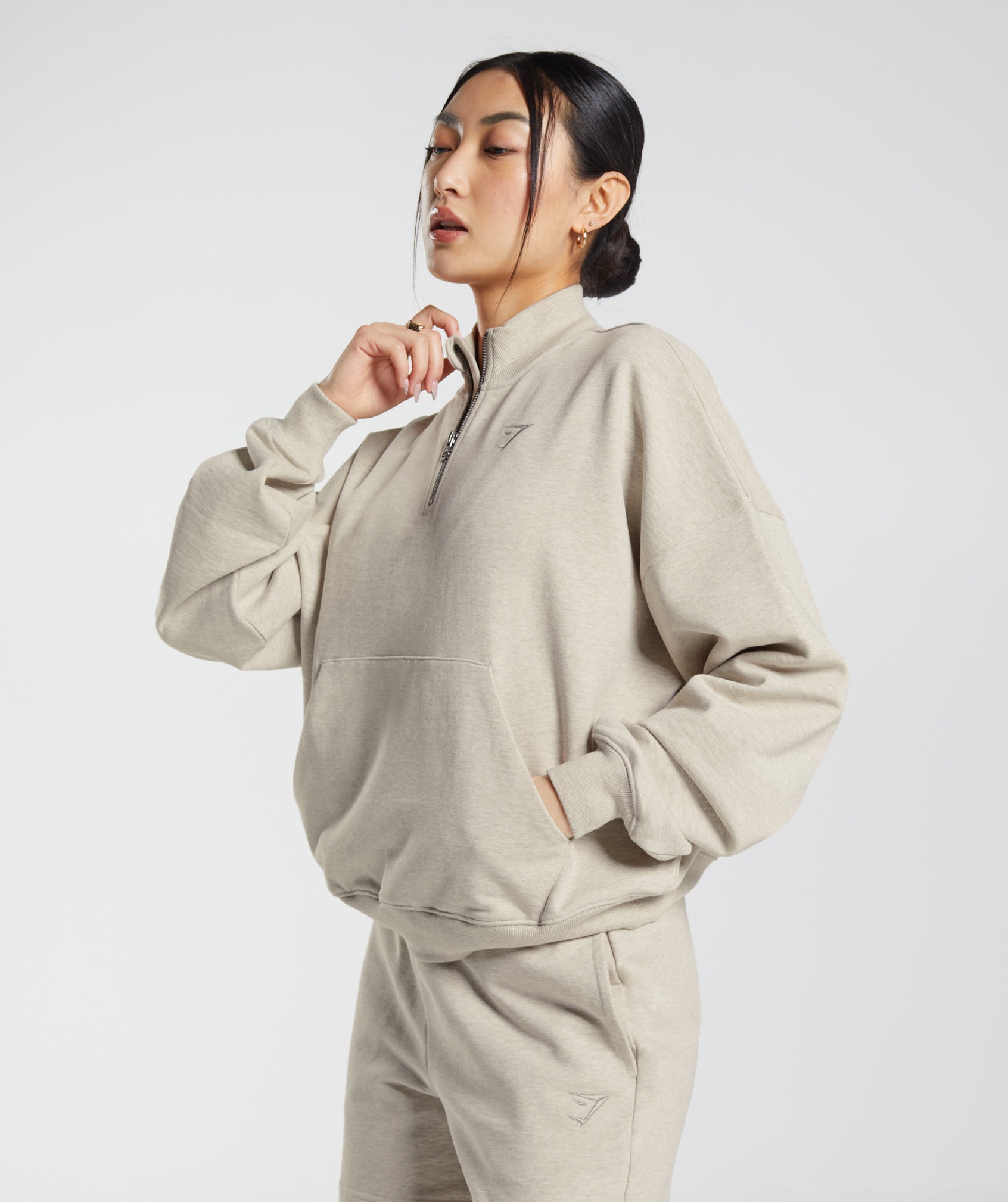 Rest Day Sweats 1/2 Zip Pullover in Sand Marl