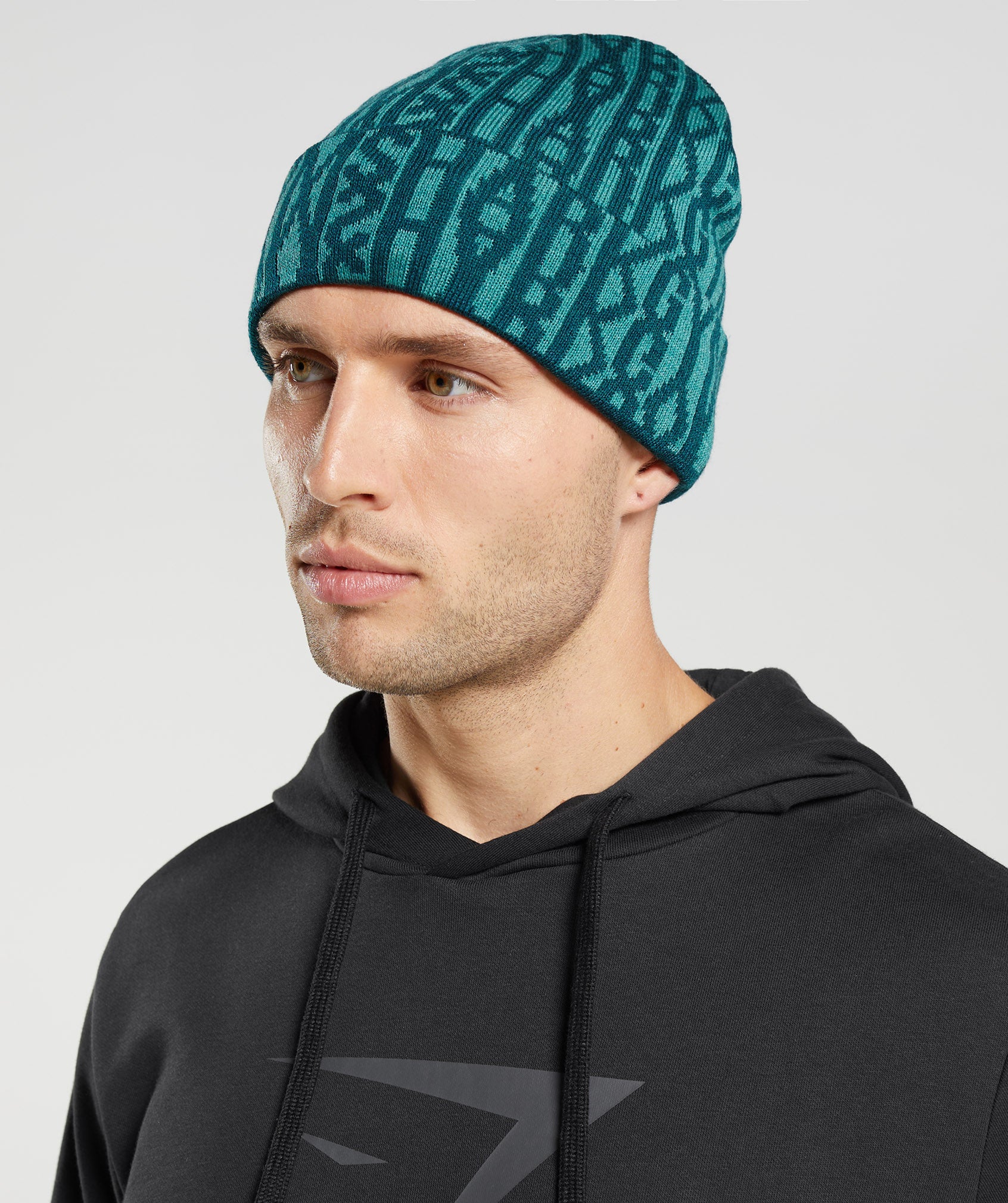 Reversable Jacquard Beanie in Winter Teal/Slate Blue