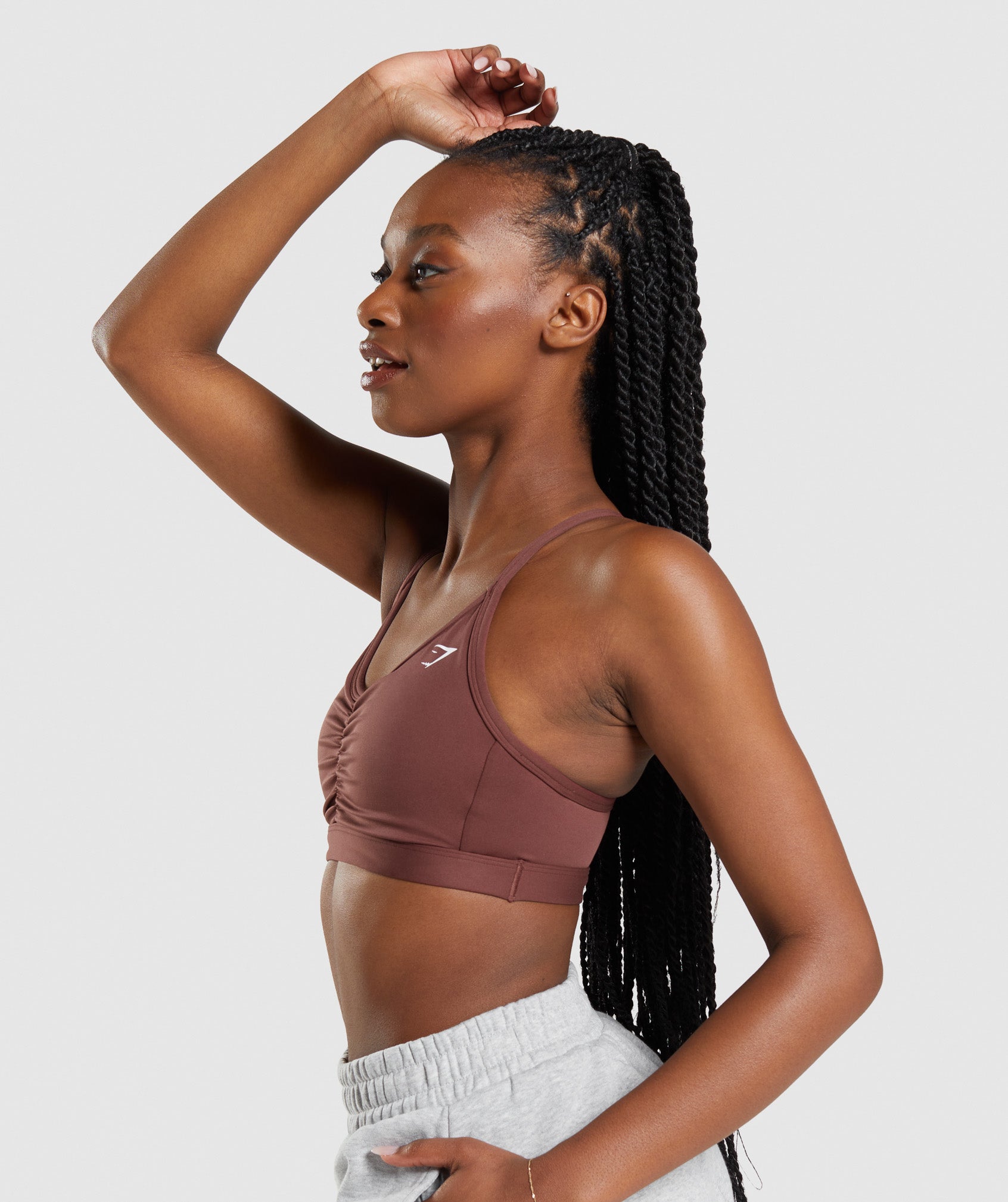 Ruched Sports Bra in Cherry Brown