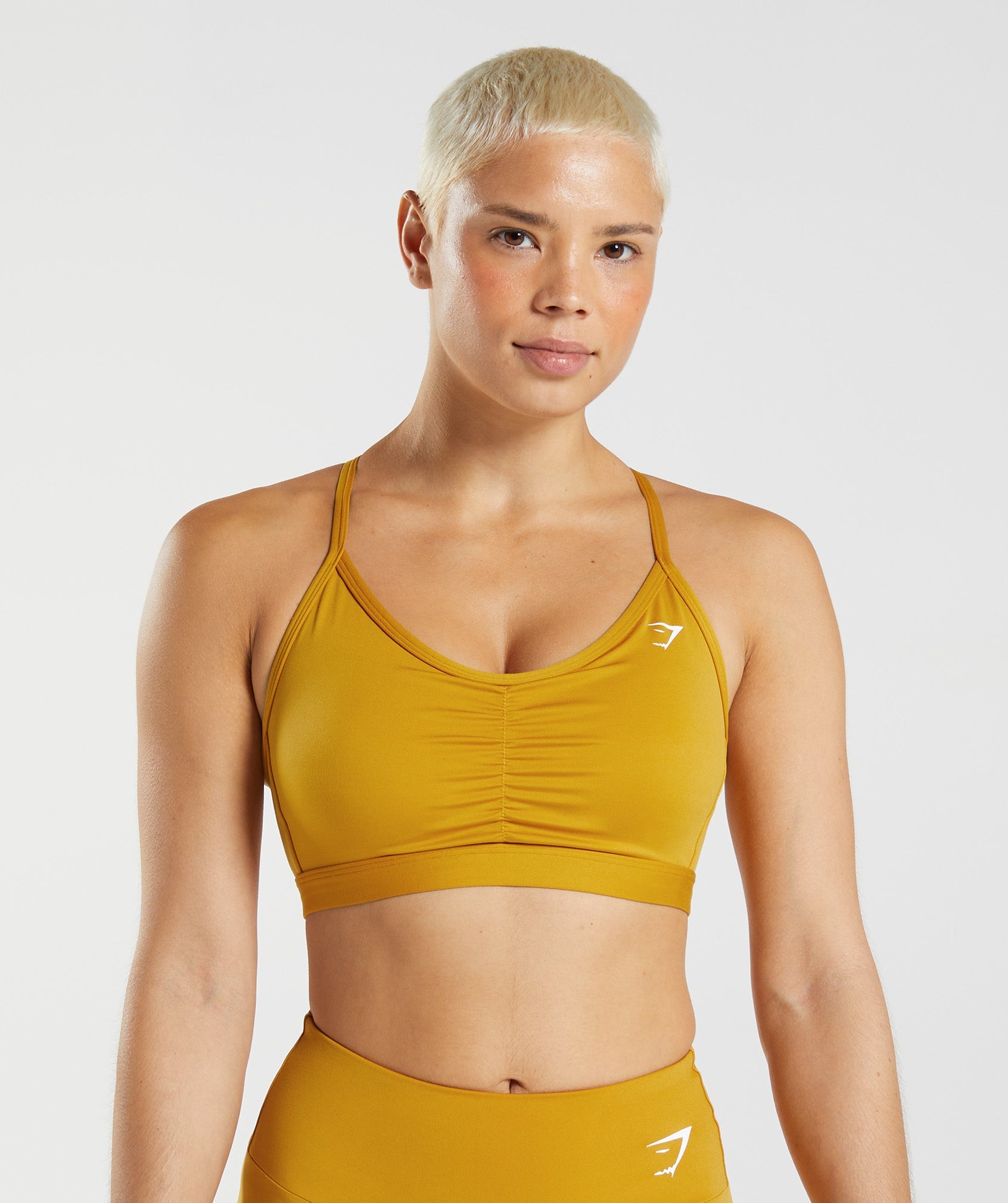 Ruched Training Sports Bra in Turmeric Yellow