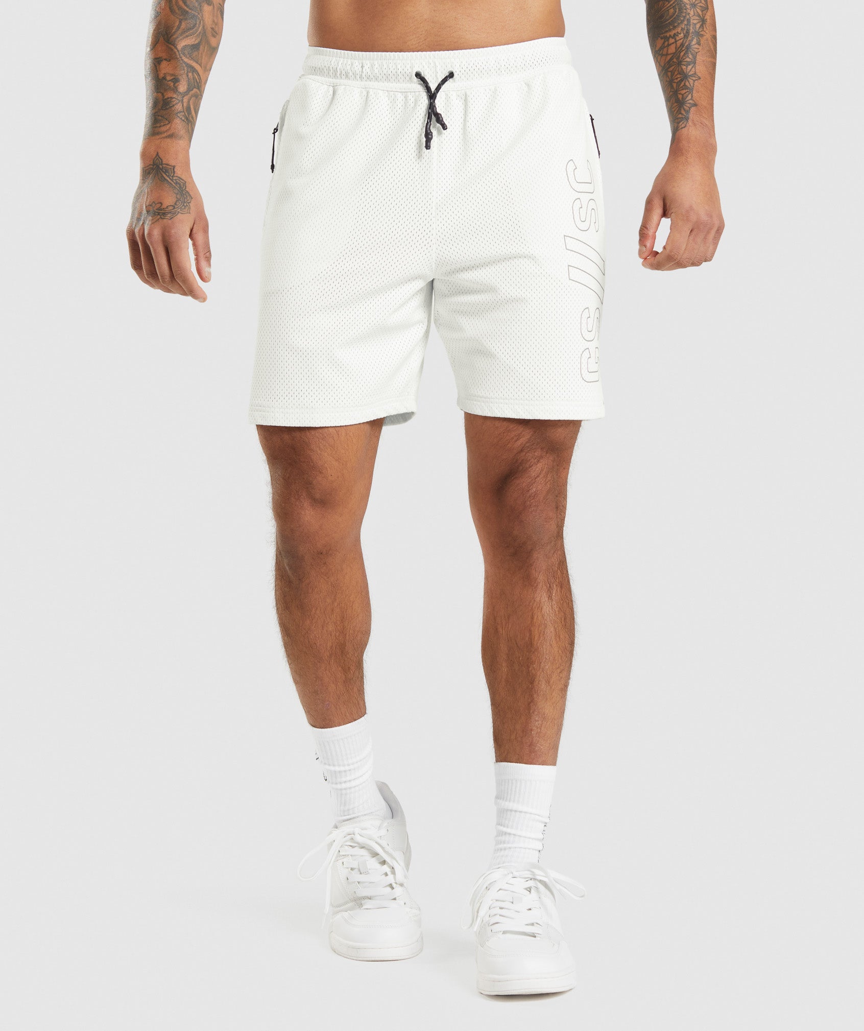Gymshark//Steve Cook Mesh Shorts in Off White - view 1