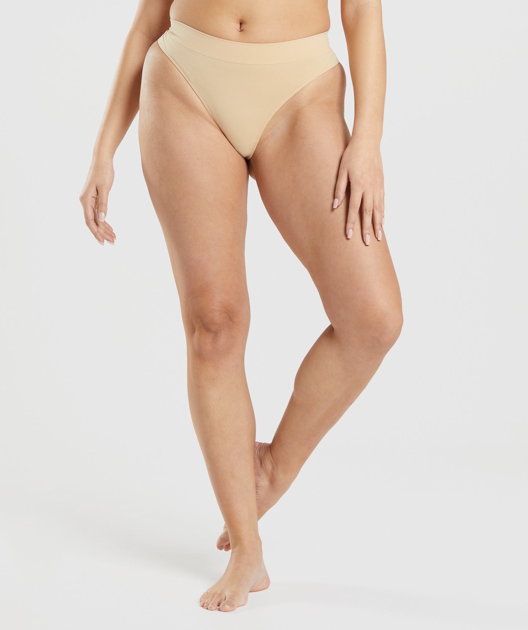 Seamless High Rise Thong in Fawn Light Brown - view 1