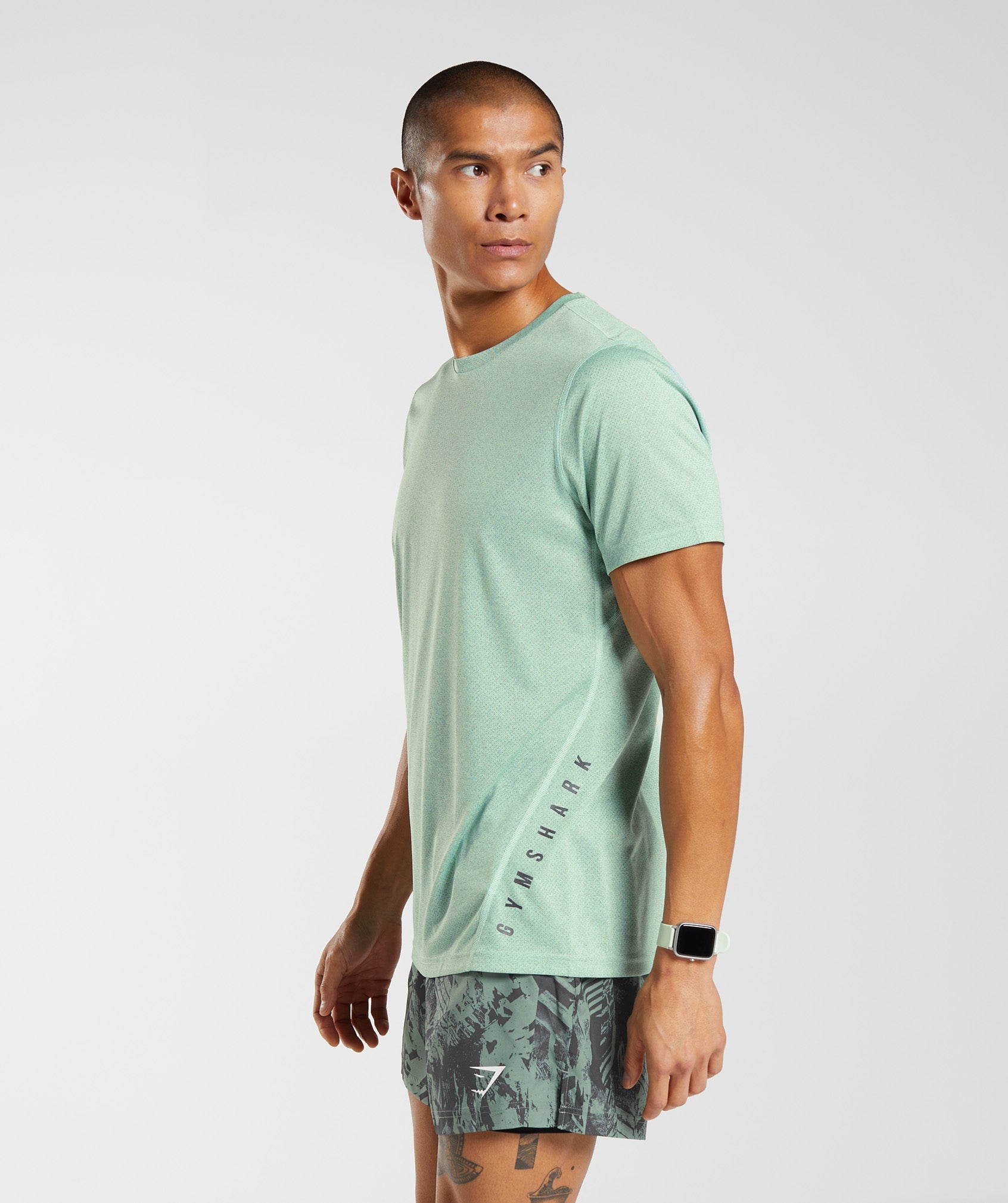 Sport T-Shirt in Pastel Green/Black Marl