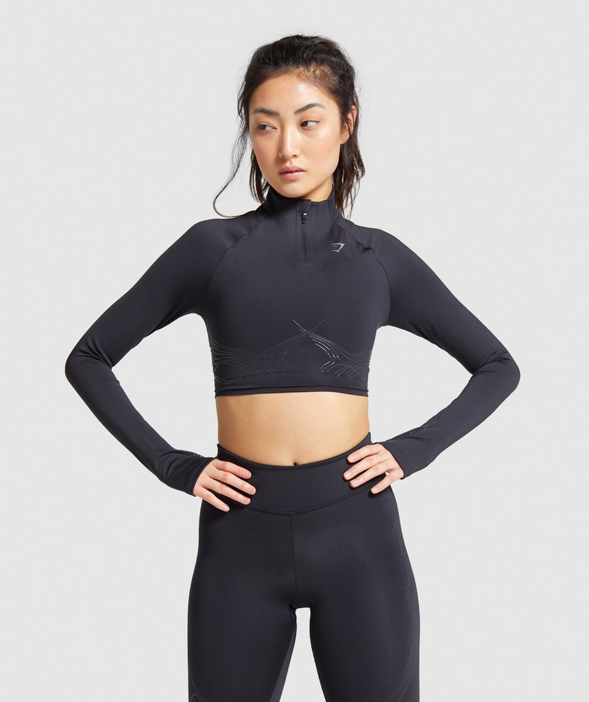 Gymshark Technical Long Sleeve Crop Top - Black | Long sleeve | Gymshark