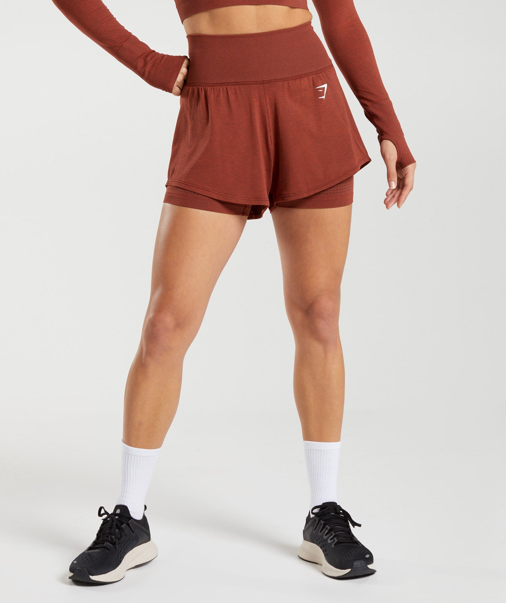 NWOT Gymshark Vital Seamless 2.0 2-IN-1 Shortd Baked Maroon Marl Medium  Sold Out