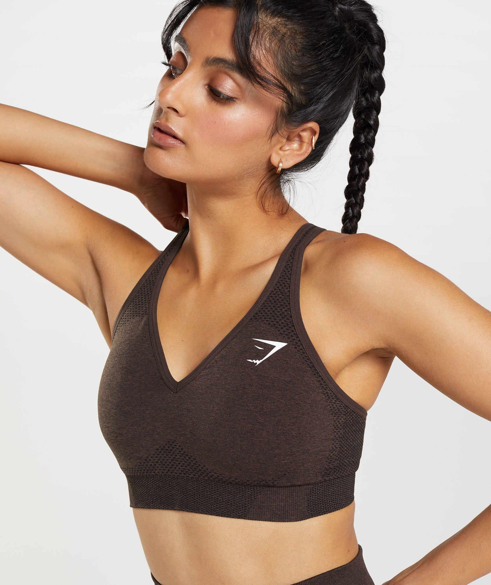 Vital Seamless 2.0 V Neck Sports Bra in Cherry Brown Marl