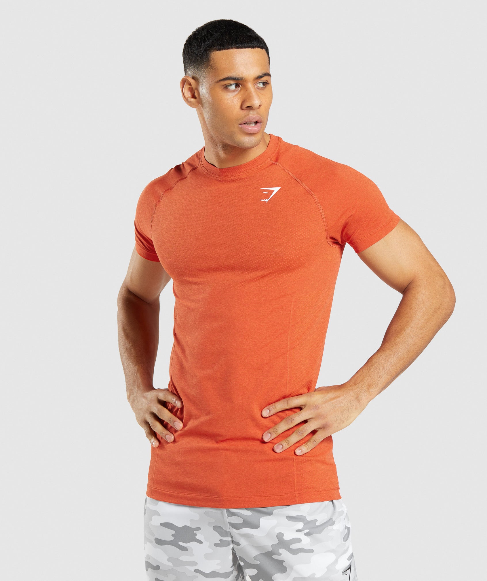 Vital Light Seamless T-Shirt in Papaya Orange Marl - view 1