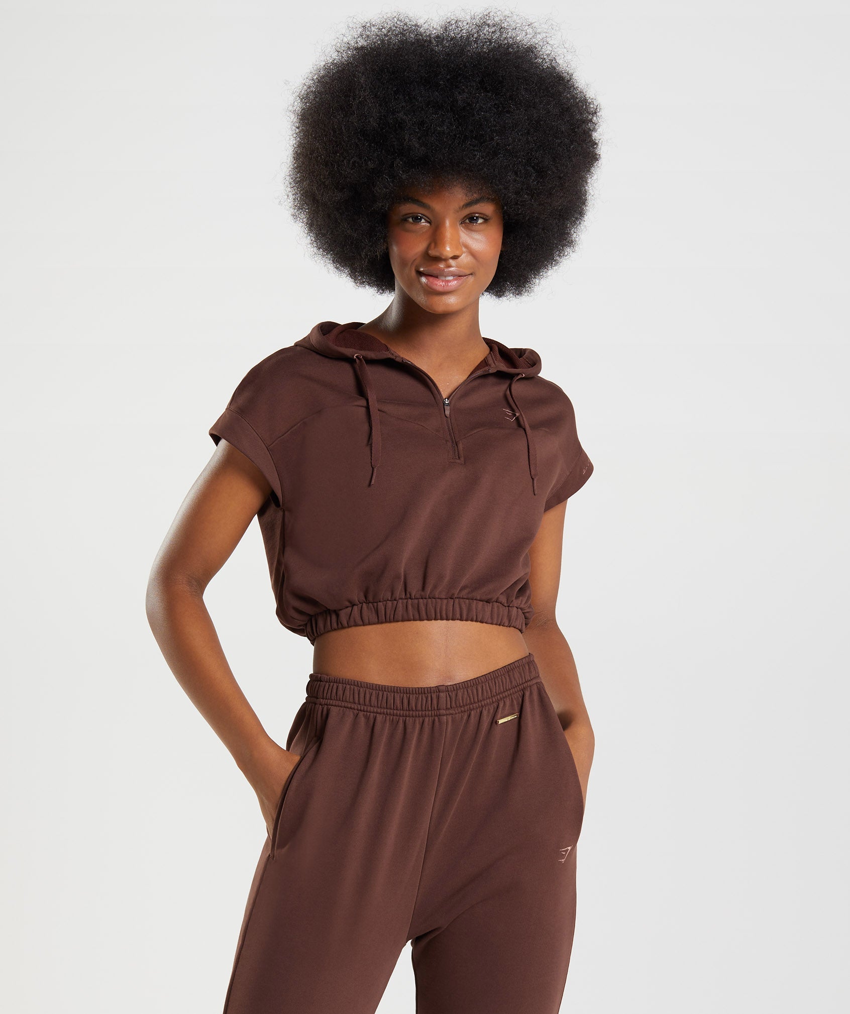 Whitney Cropped Sleeveless Hoodie in Rekindle Brown