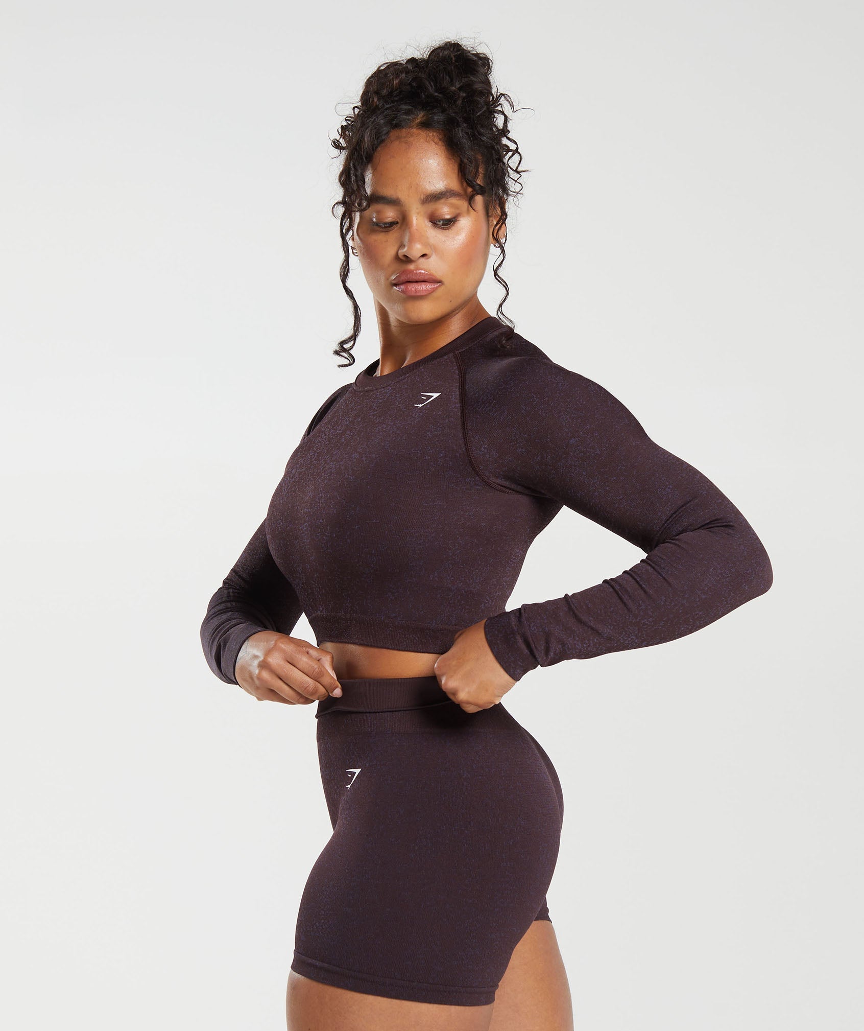 Adapt Fleck Seamless Long Sleeve Crop Top in Plum Brown/Dewberry Purple - view 3