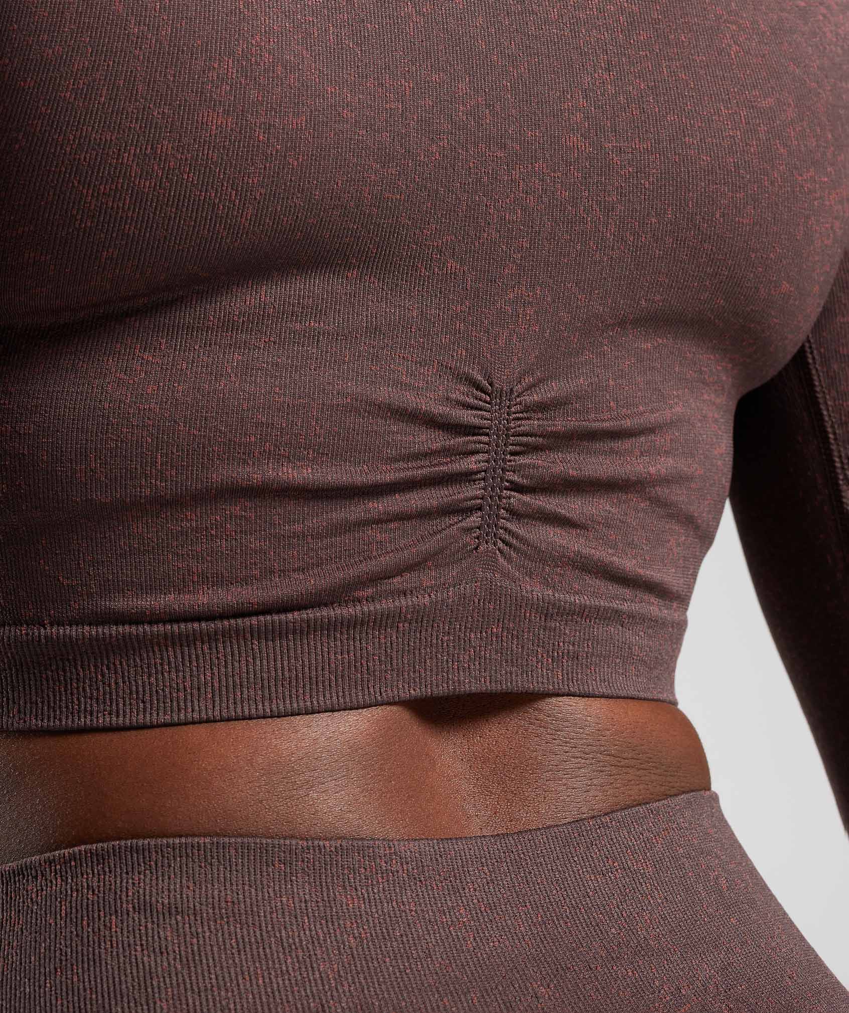 Adapt Fleck Seamless Long Sleeve Crop Top in Chocolate Brown