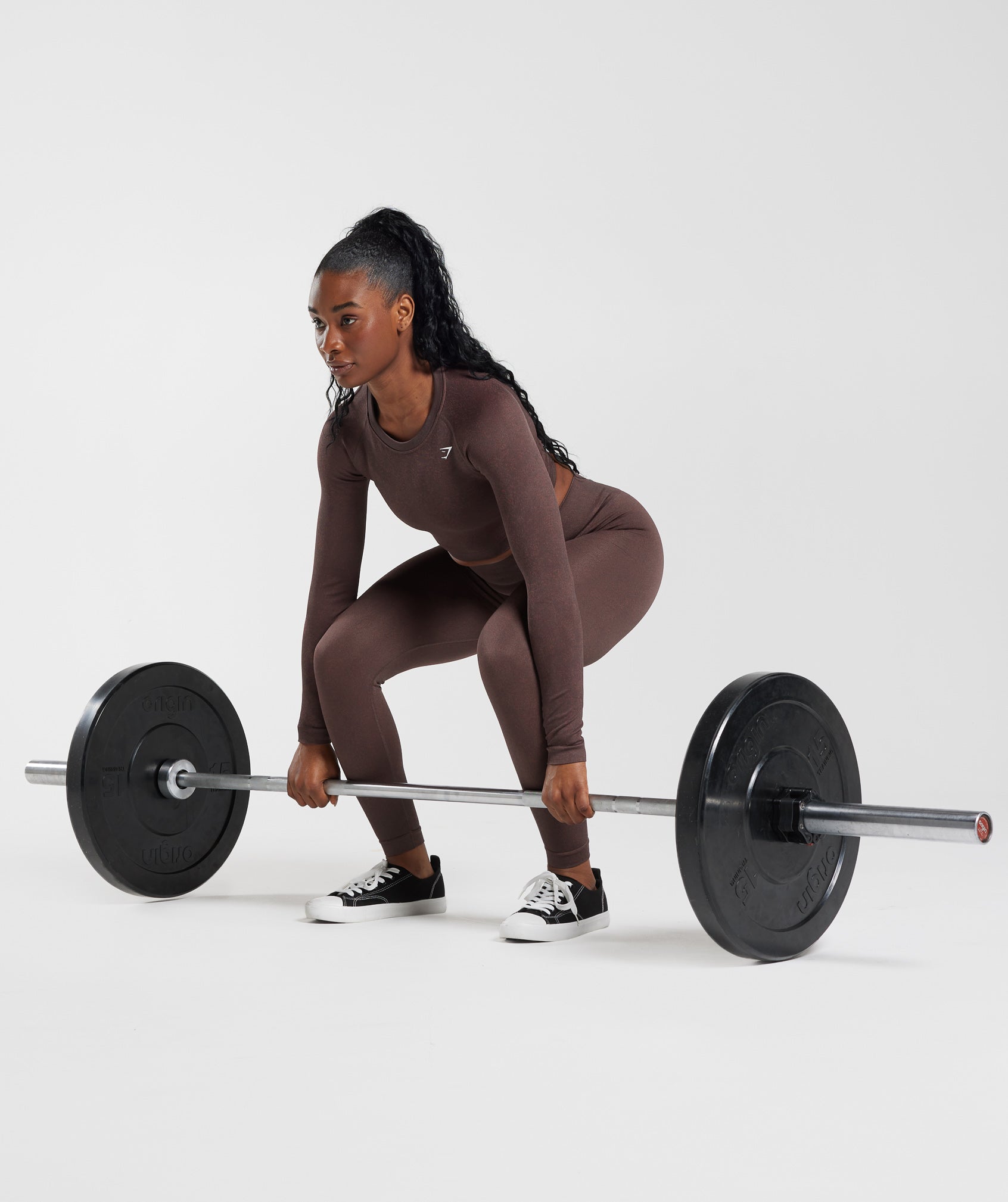 Gymshark Adapt Fleck Seamless Long Sleeve Crop Top - Chocolate