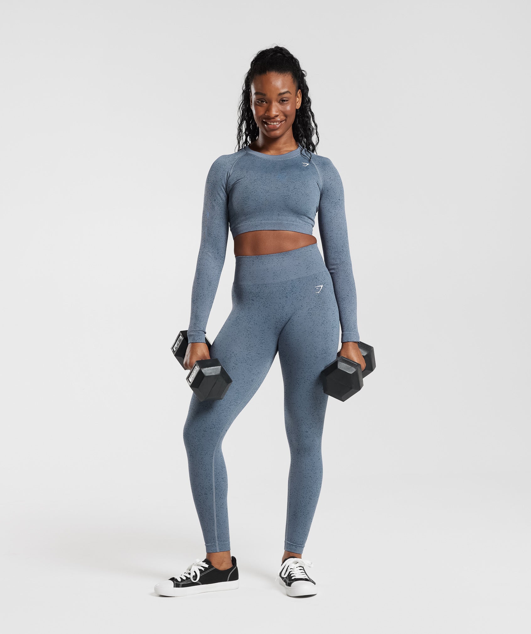 Adapt Fleck Seamless Long Sleeve Crop Top in Evening Blue