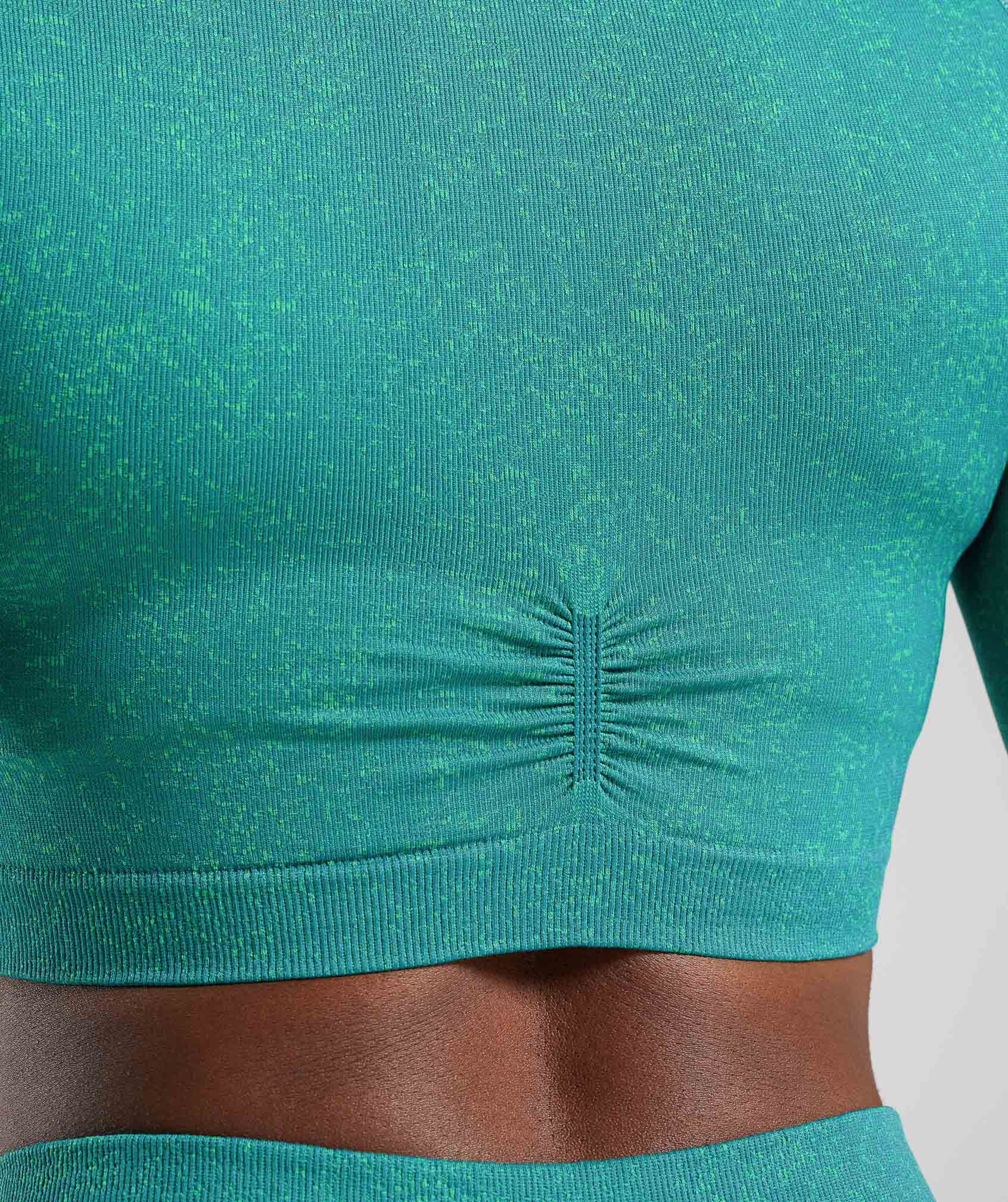 Adapt Fleck Seamless Long Sleeve Crop Top in Jewel Green - view 6