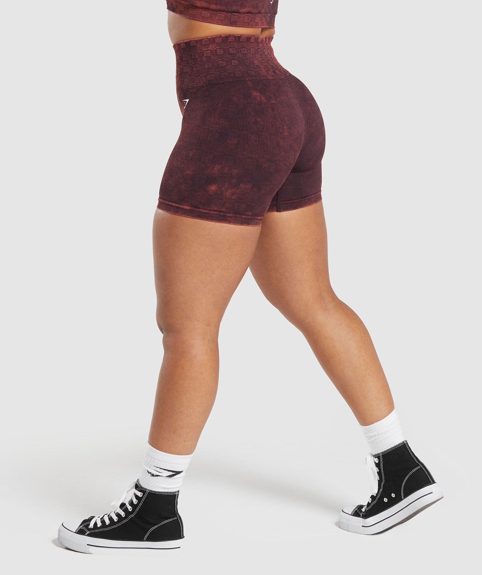 Check Seamless Washed Shorts in Plum Brown - view 3