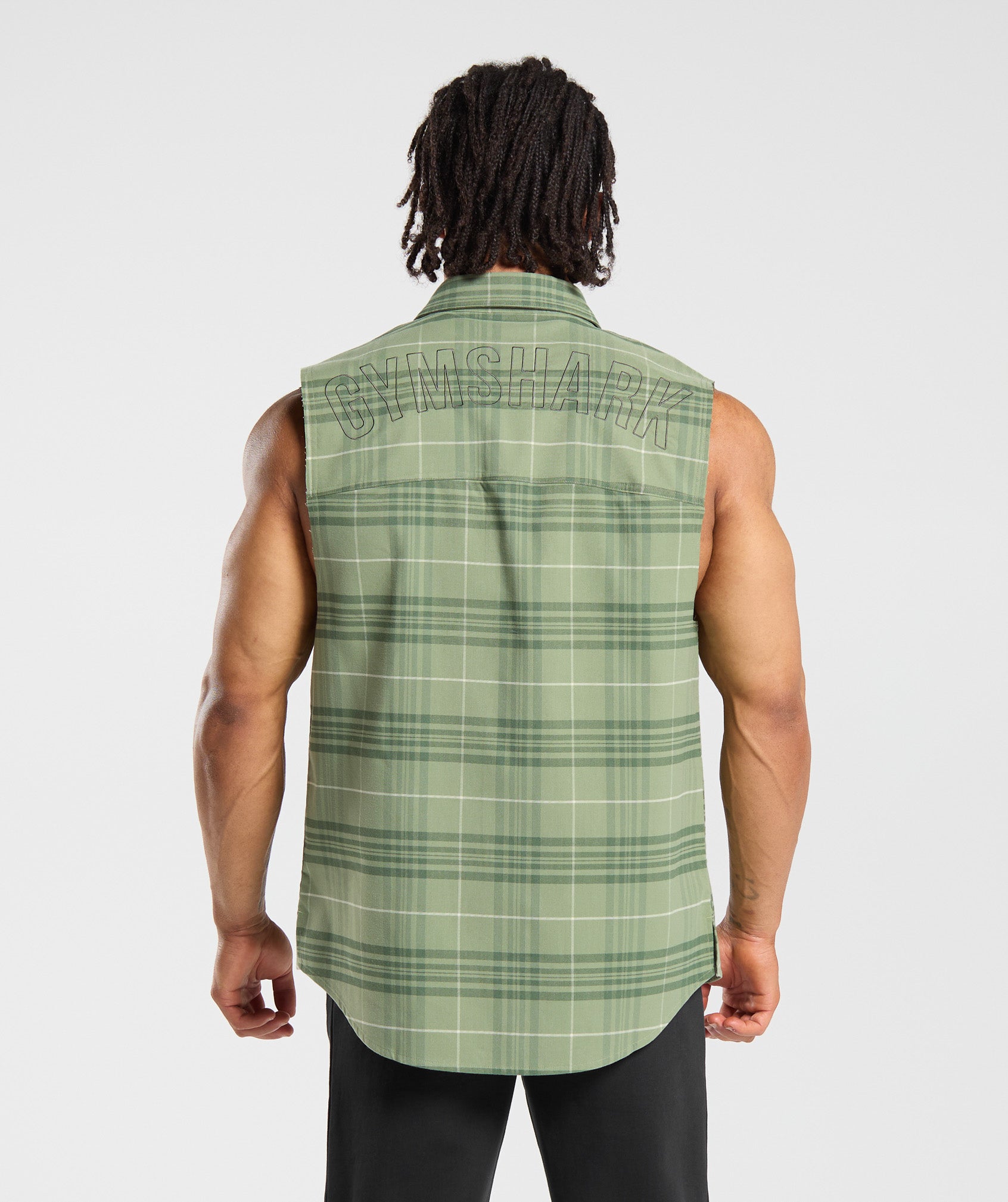 Check Sleeveless Shirt in Natural Sage Green - view 2