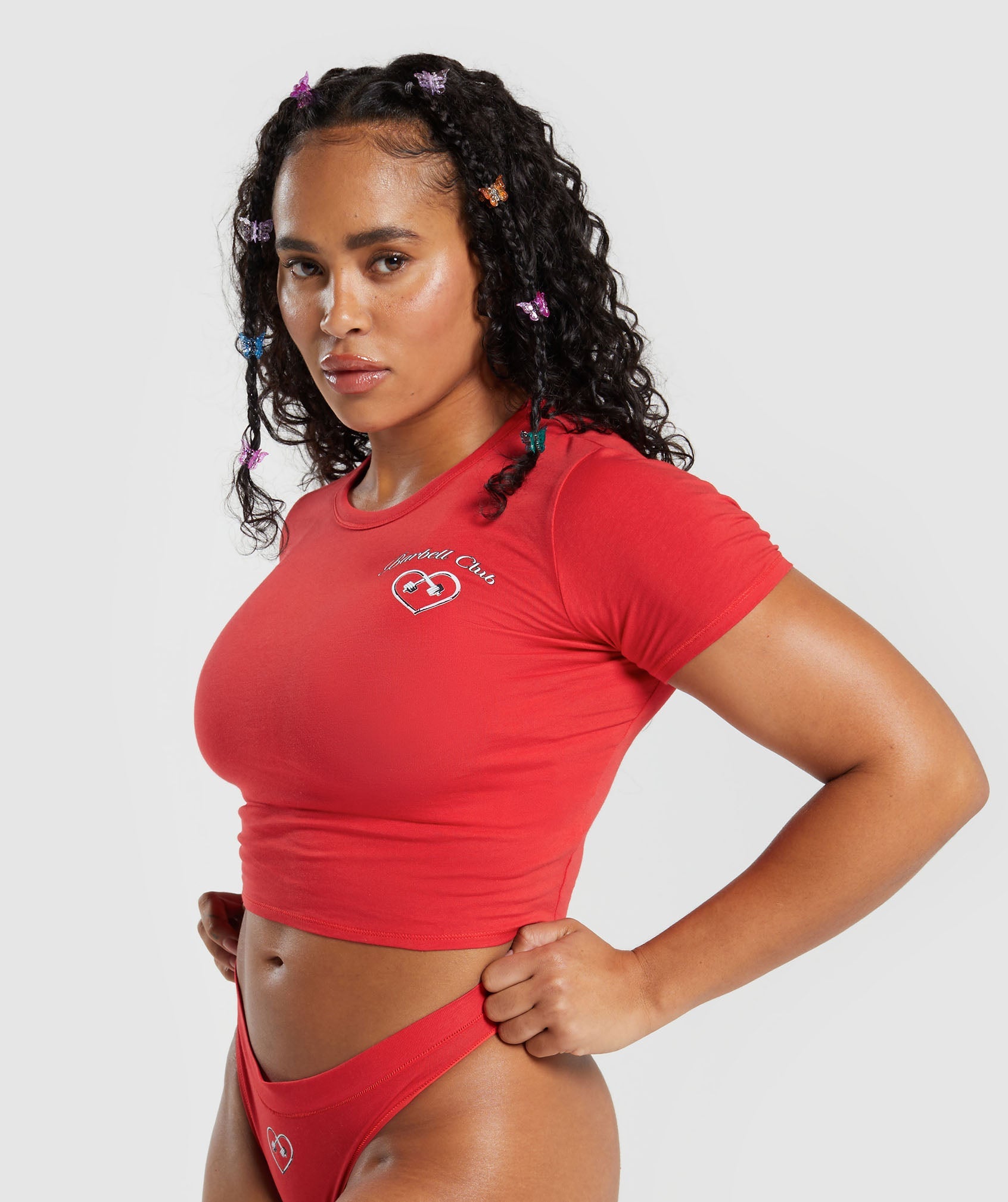 Cotton Graphic Crop Top in Jamz Red - view 3
