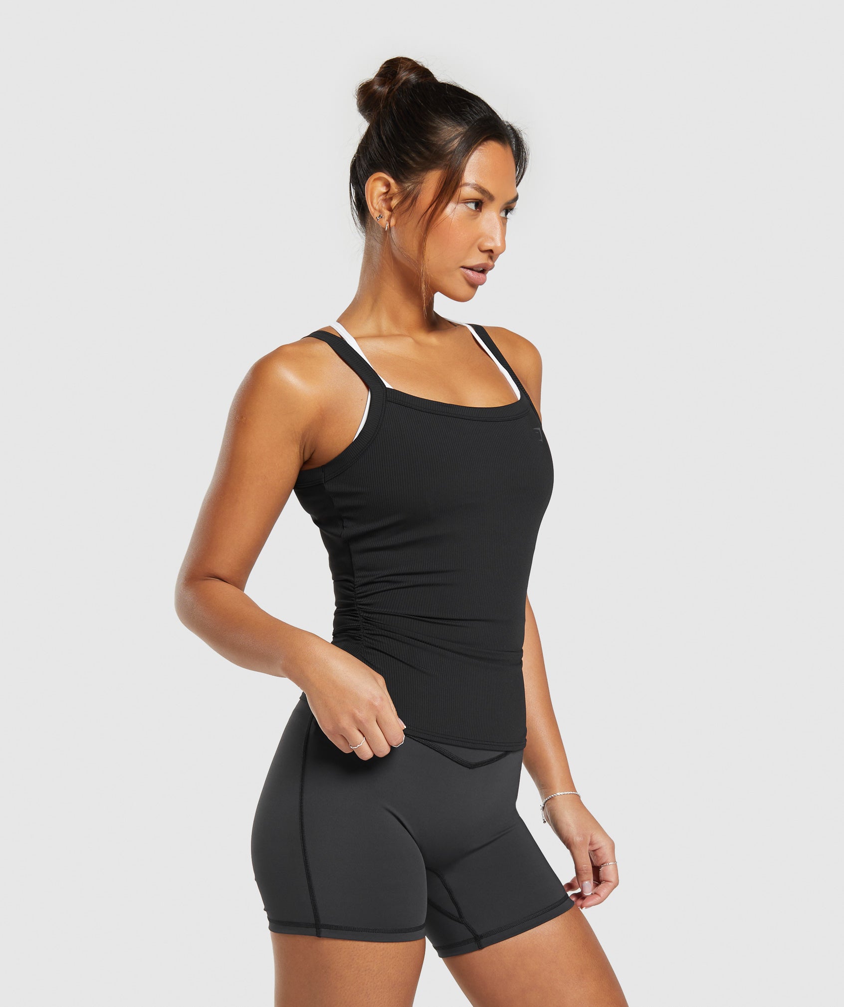 Elevate Ruched Tank in Black - view 3