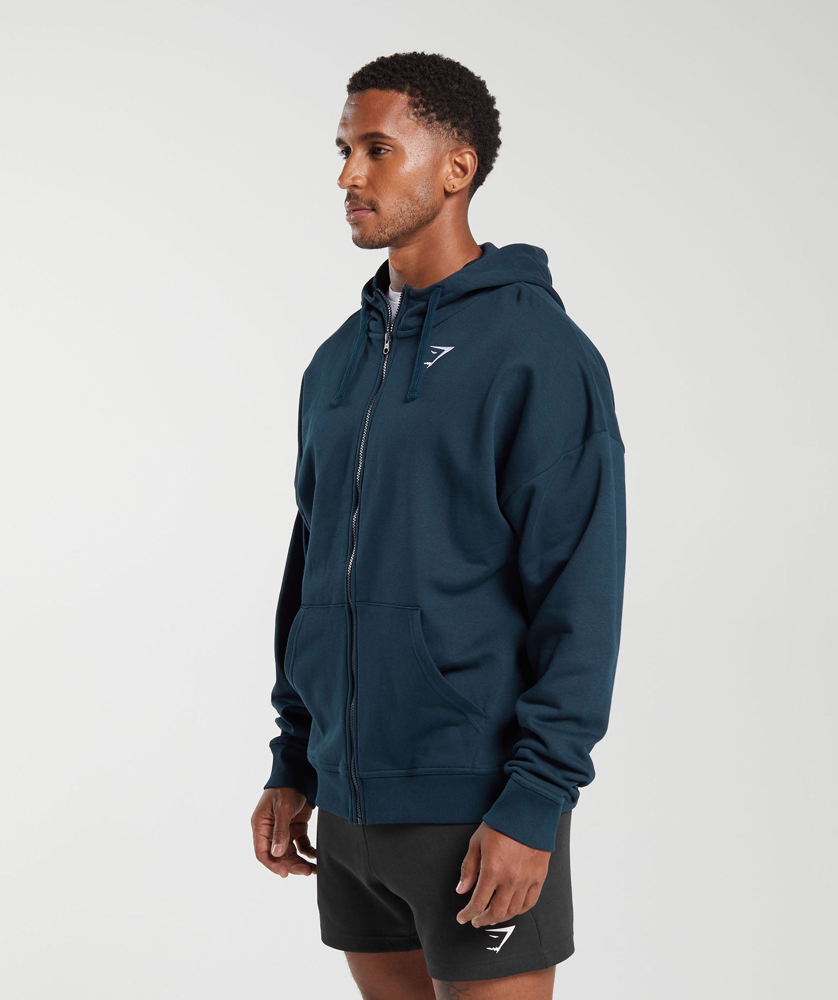 Crest Oversized Zip Up Hoodie in Navy - view 3