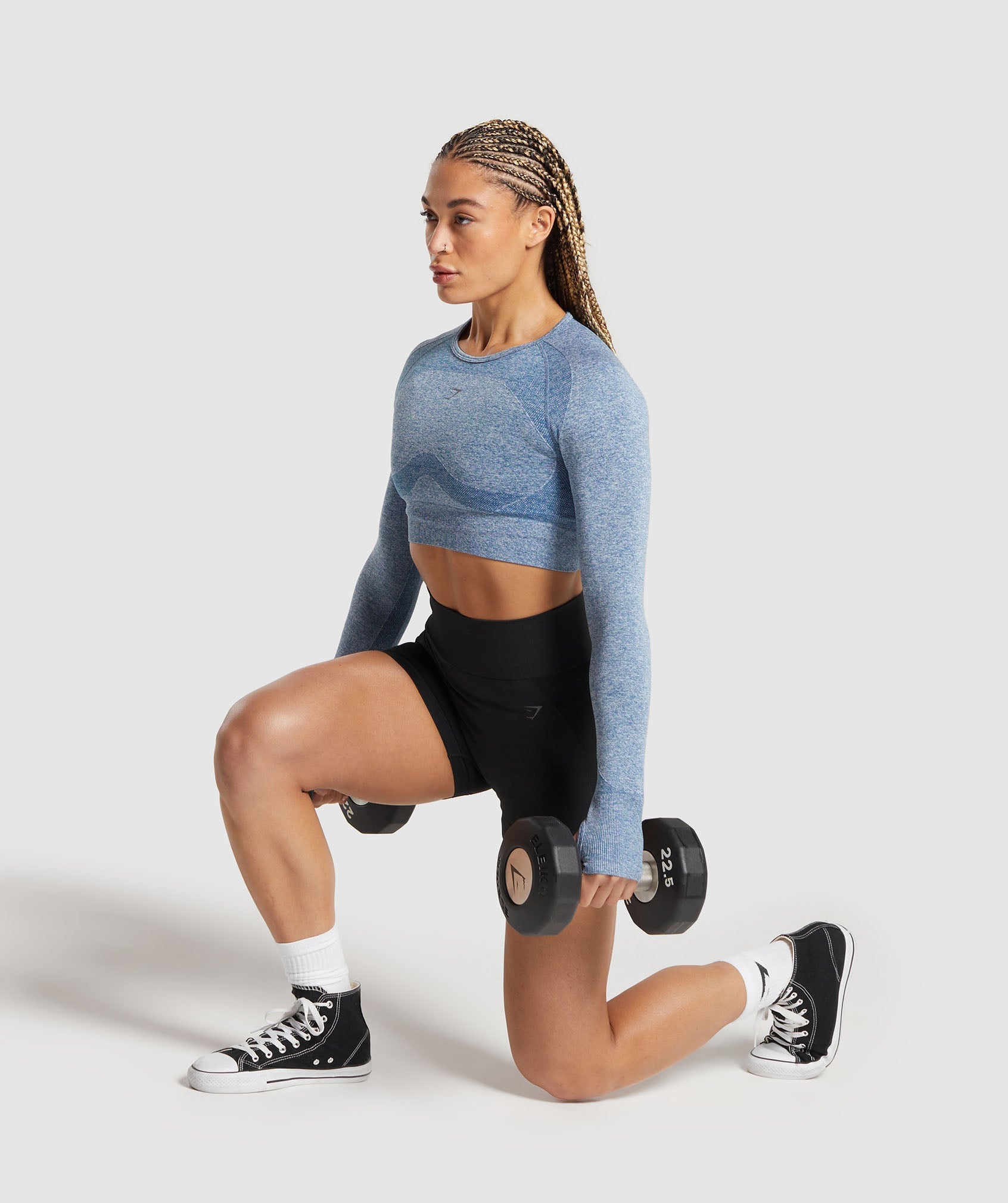 Flex Long Sleeve Crop Top in Faded Blue/Pitch Grey - view 4