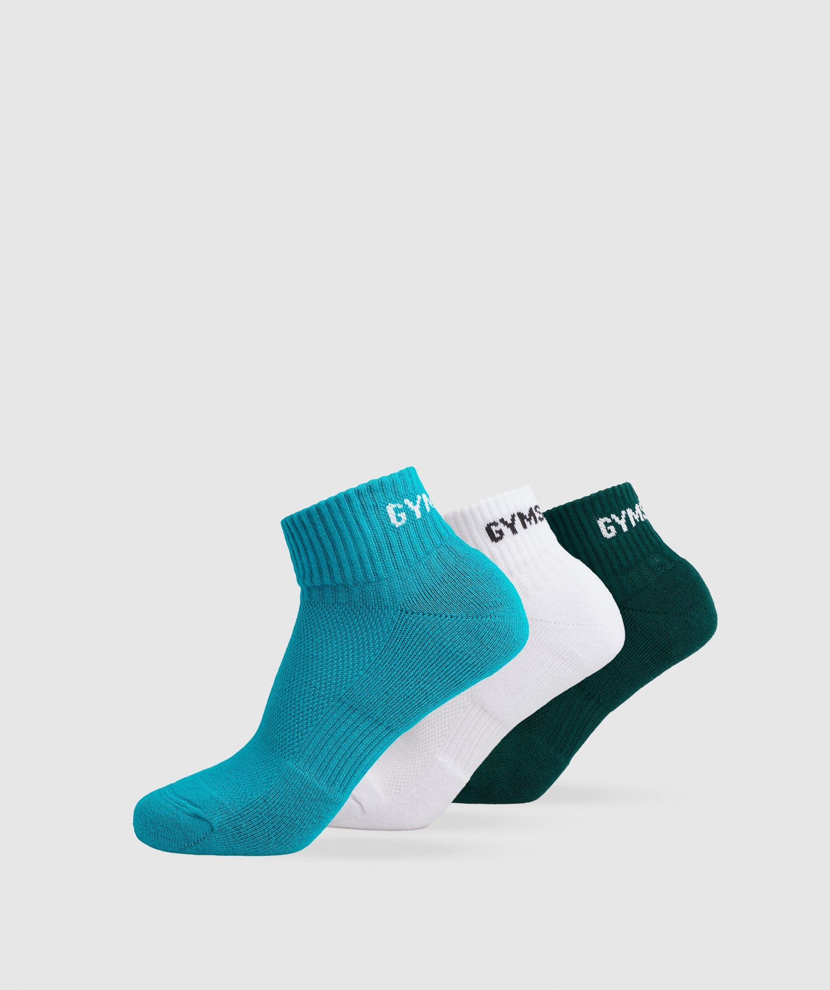 GS Jacquard Quarter Socks 3pk in Forest Green/White/Seafoam Blue - view 1