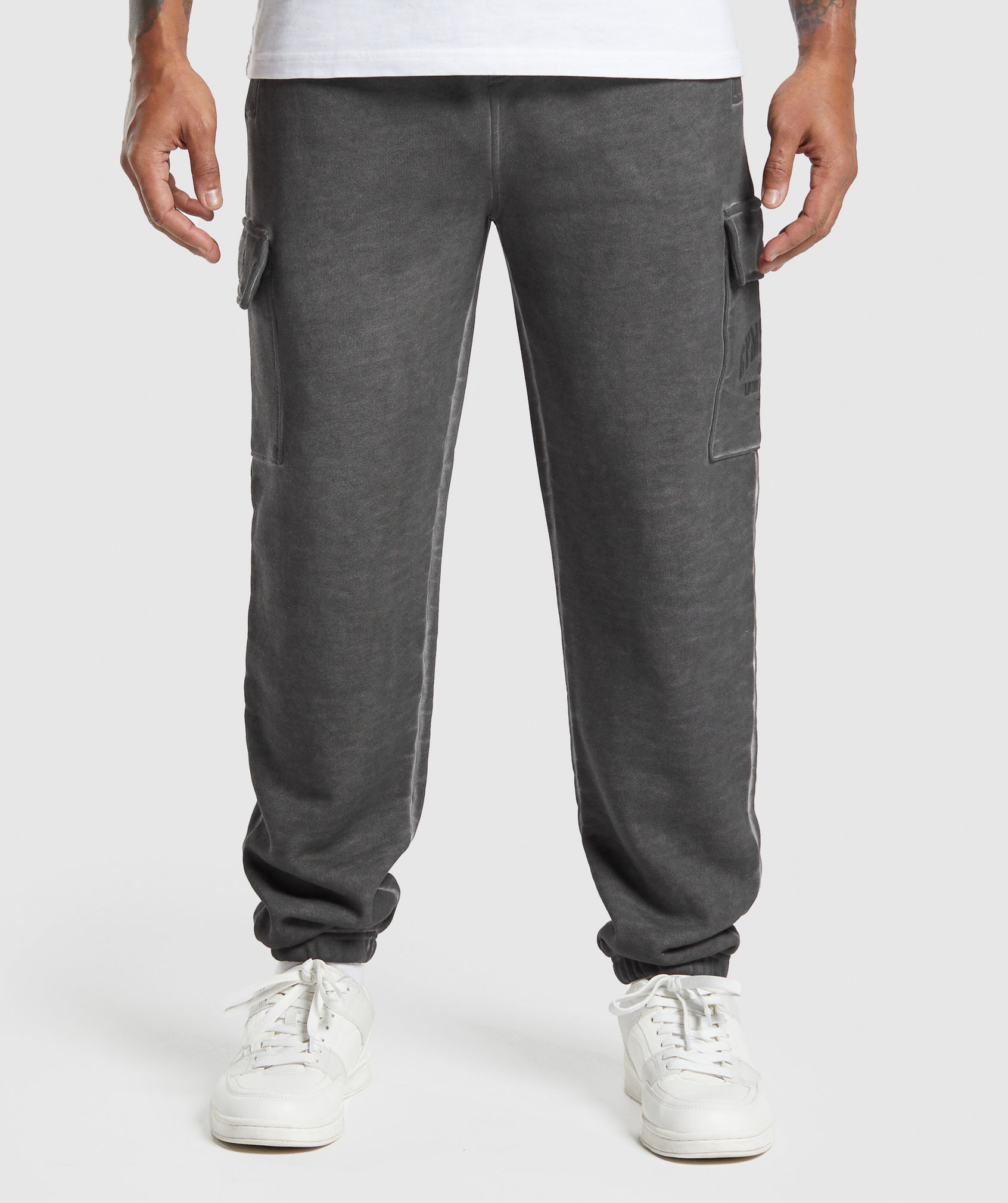Heavyweight Washed Cargo Joggers in Black - view 1