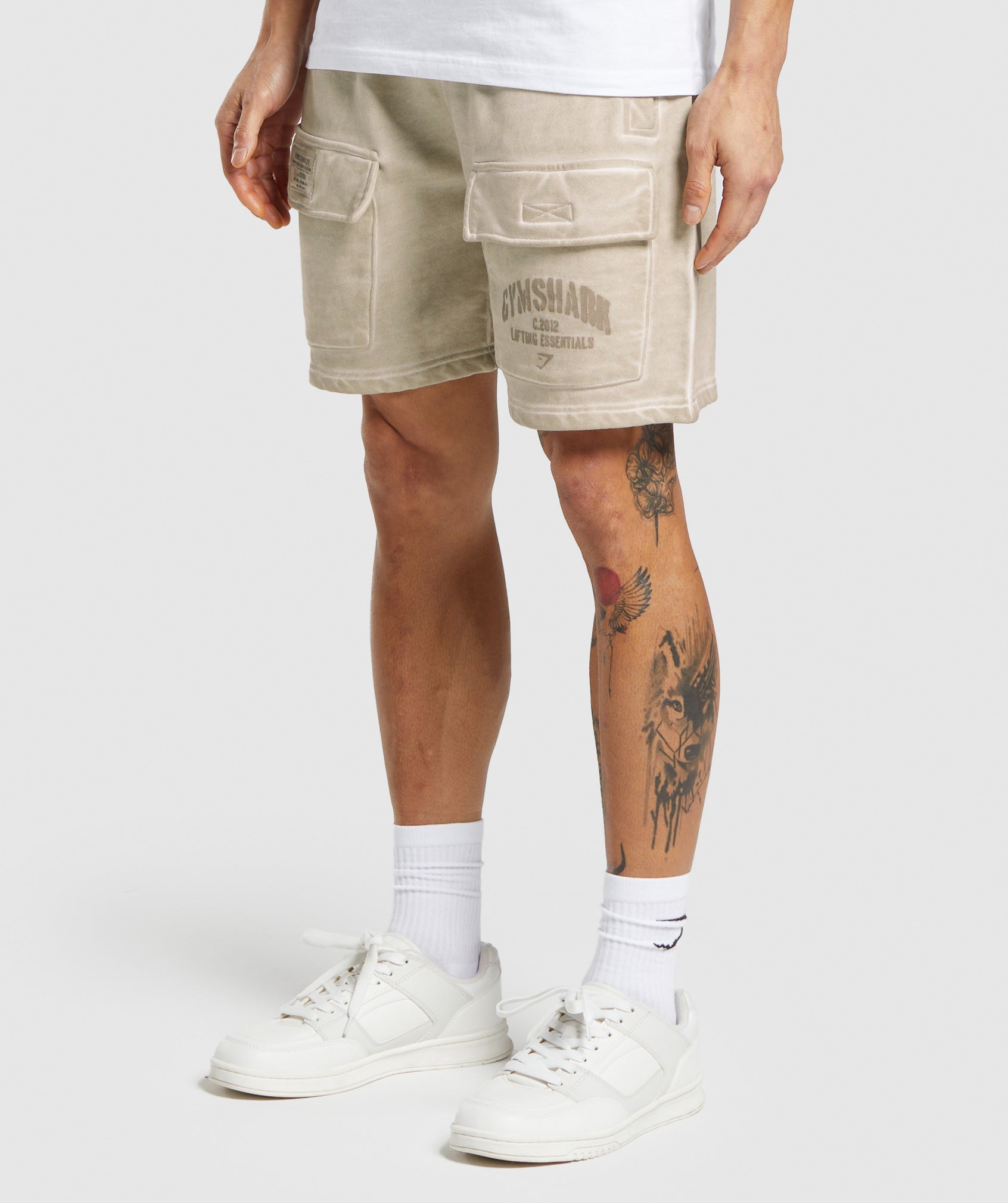 Heavyweight Washed Cargo Shorts in Pebble Grey - view 3