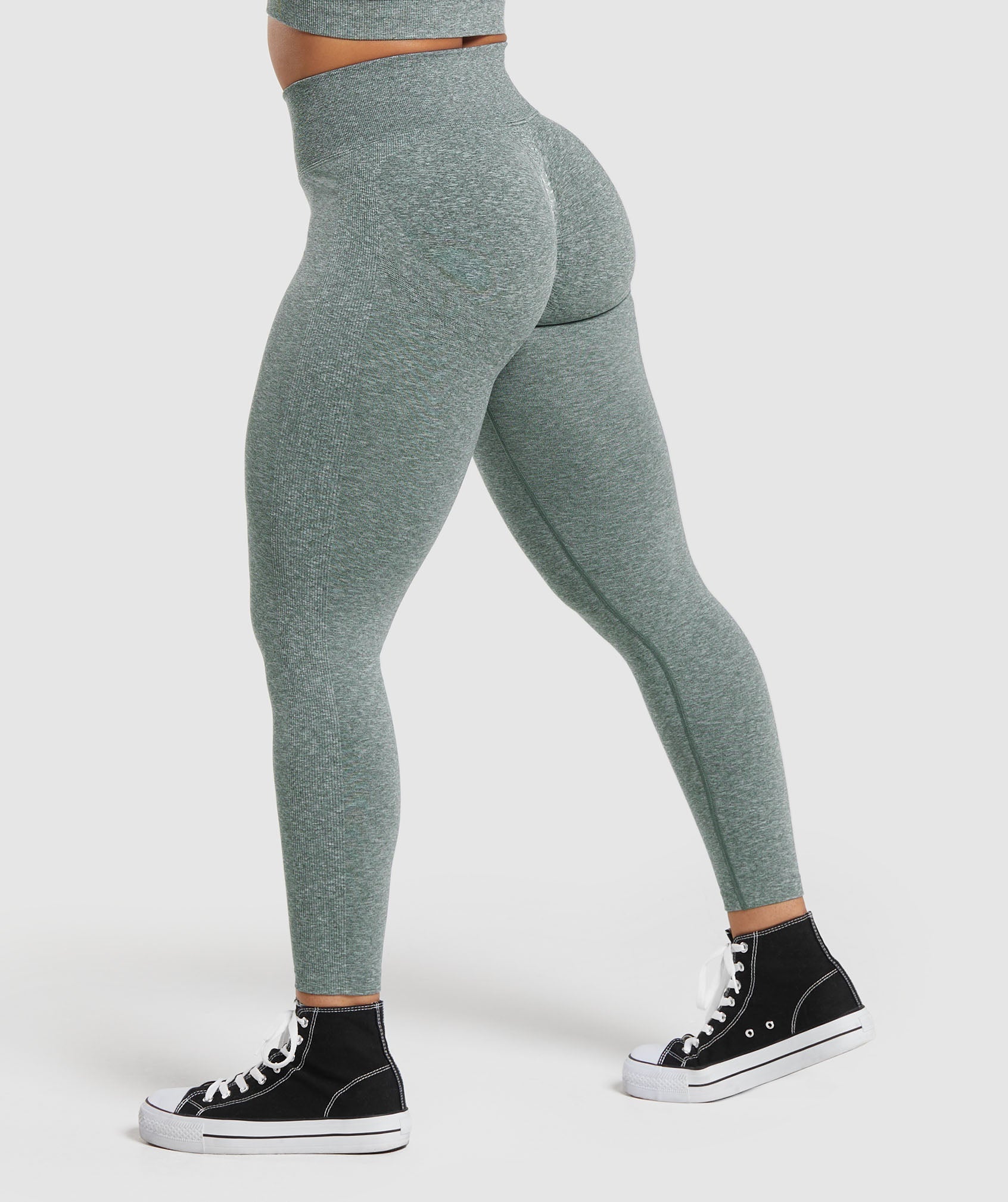 Washed Green Structured Snatched Ribbed Leggings