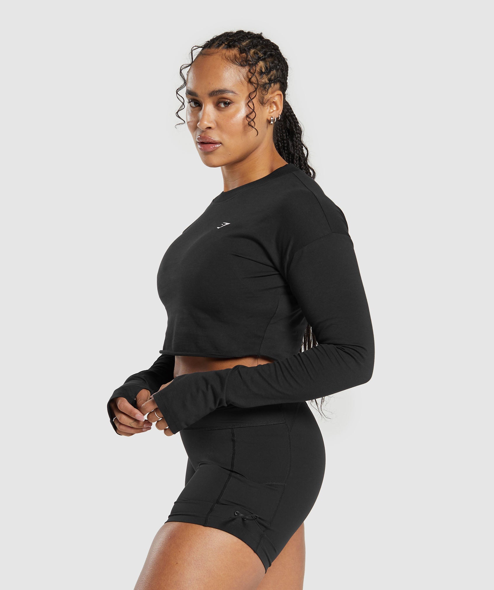 Lifting Long Sleeve Crop Top in Black - view 3