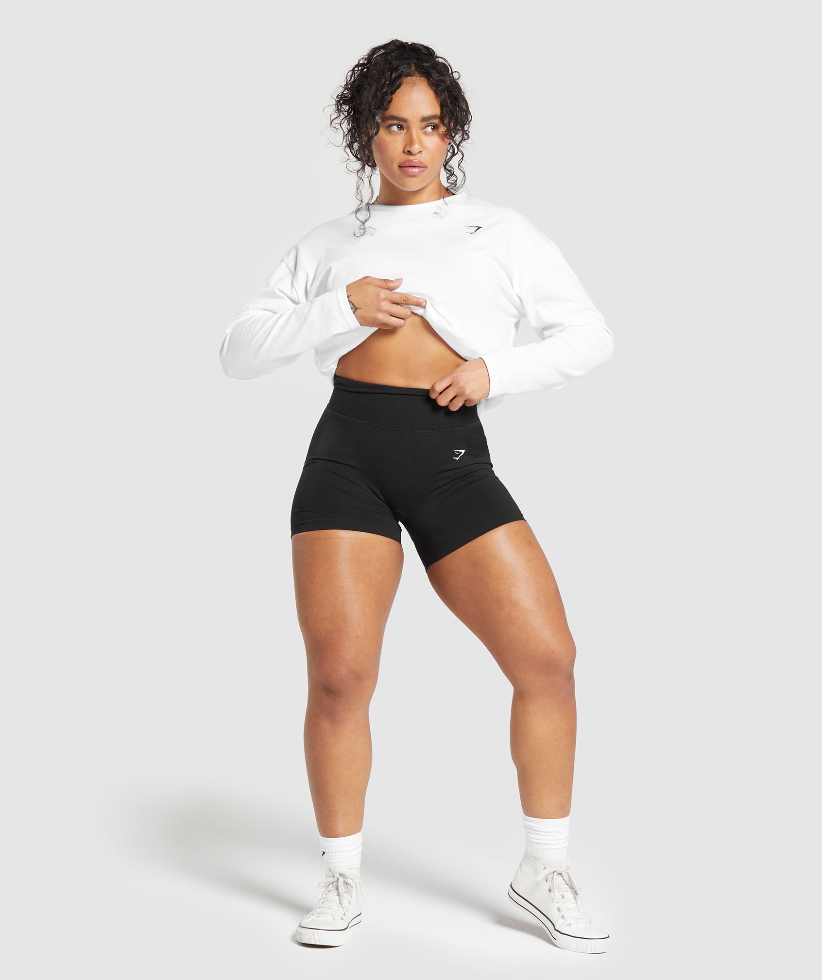 Training Oversized Cotton Long Sleeve Top in White - view 3