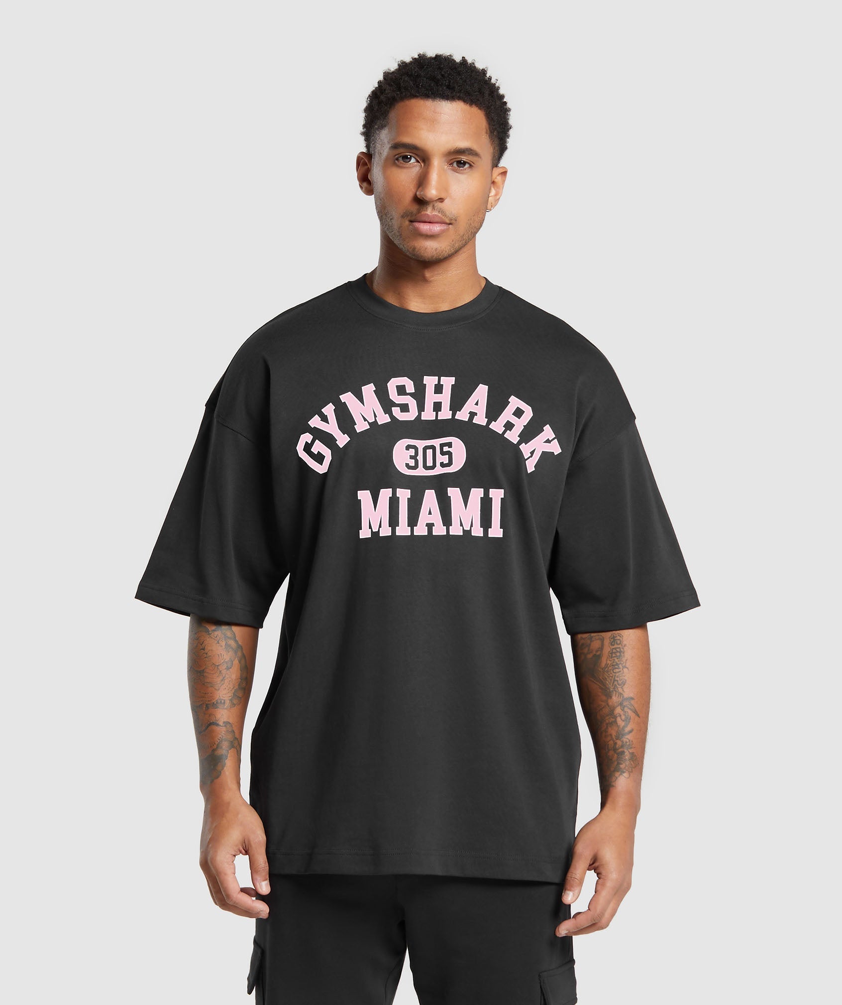 Miami Graphic T-Shirt in Black/Dolly Pink - view 1
