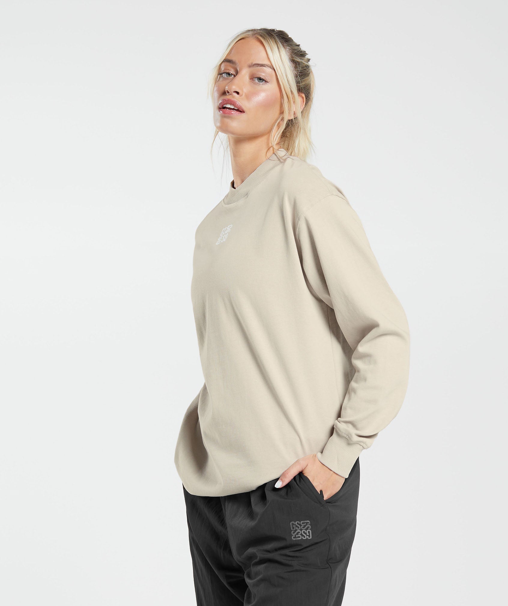 Monogram Oversized Long Sleeve Top in Grey - view 3