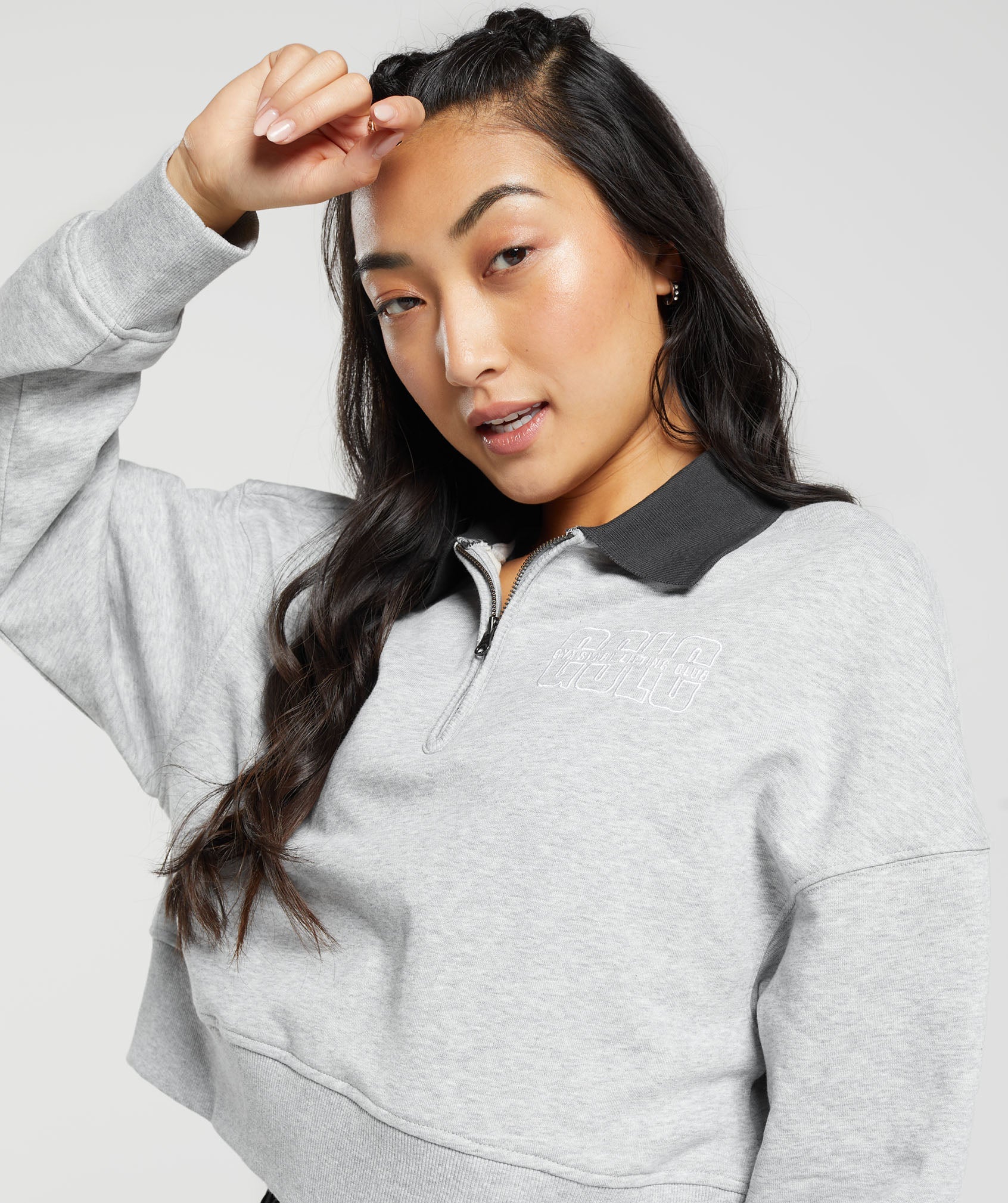 Outline Graphic Oversized 1/4 Zip Pullover in Light Grey Core Marl - view 6